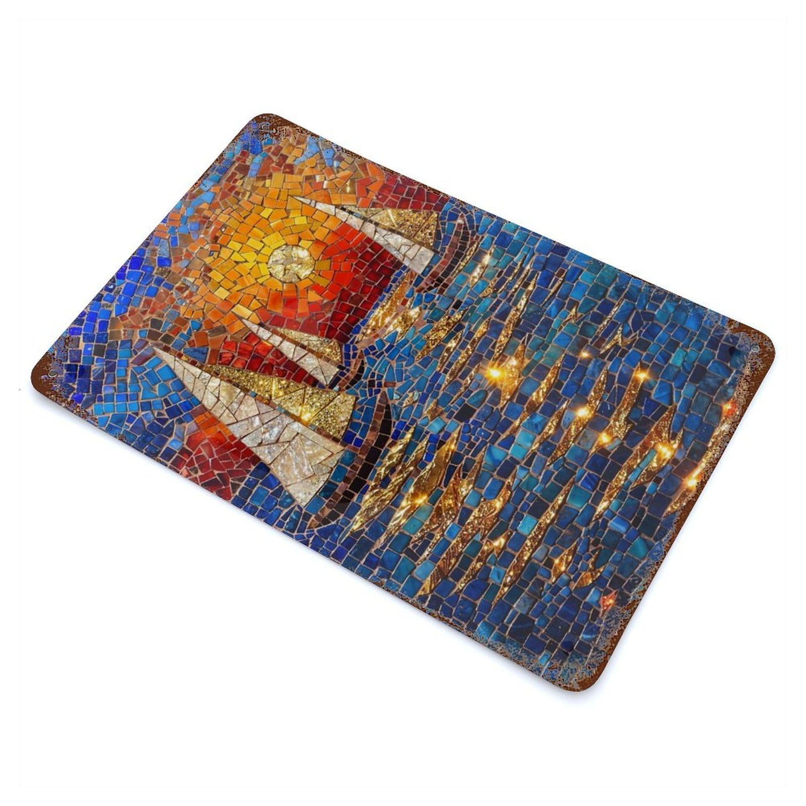Maritime Mosaic Sunset 11.8"x7.9" Decorative Tin Sign, Classic Wall Plaque for Cafe, Home Bar And Lounge Decor