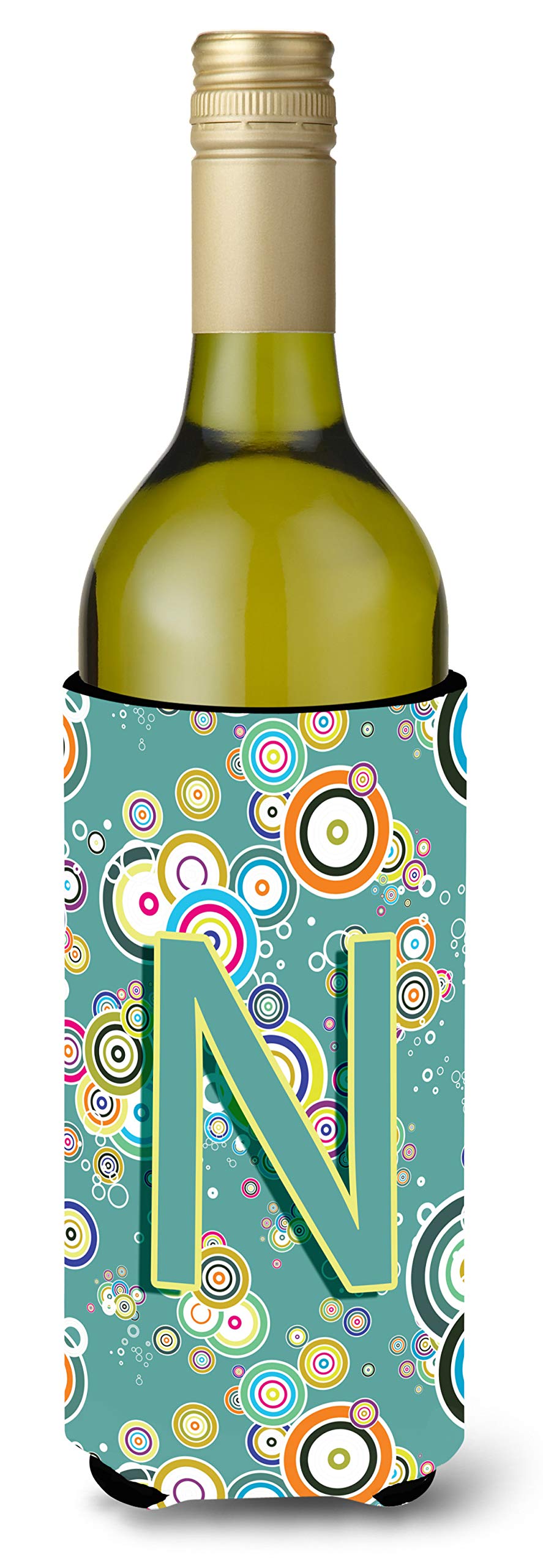 Letter N Circle Circle Teal Initial Alphabet Wine Bottle Beverage Insulator Hugger CJ2015-NLITERK
