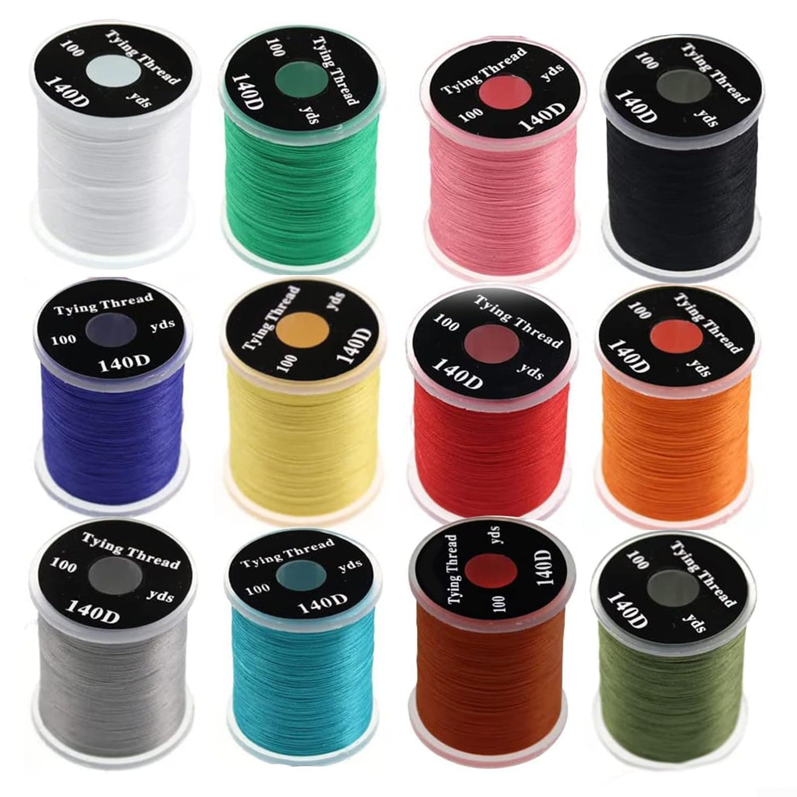 140D Nylon Fly Tying Thread Kit for Tying Nymphs, Dry/Wet Flies and Streamers (12PCS)