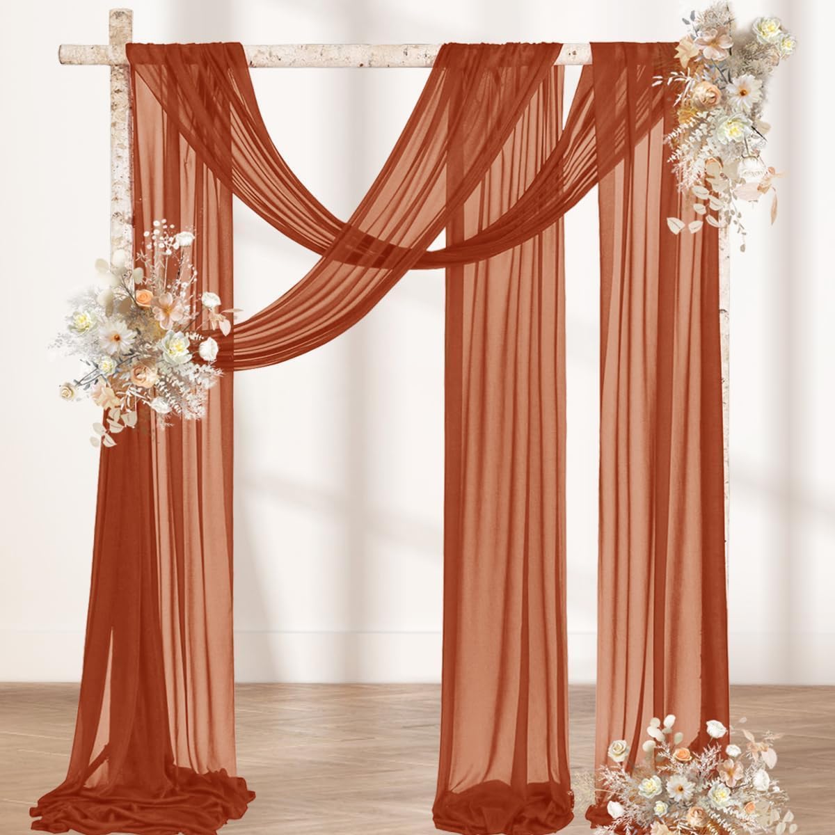 MLMW Lot de 2 panneaux drapés 73,7 cm x 6,1 m, orange brûlé , terre cuite , rideaux extérieurs pour cérémonie de Thanksgiving