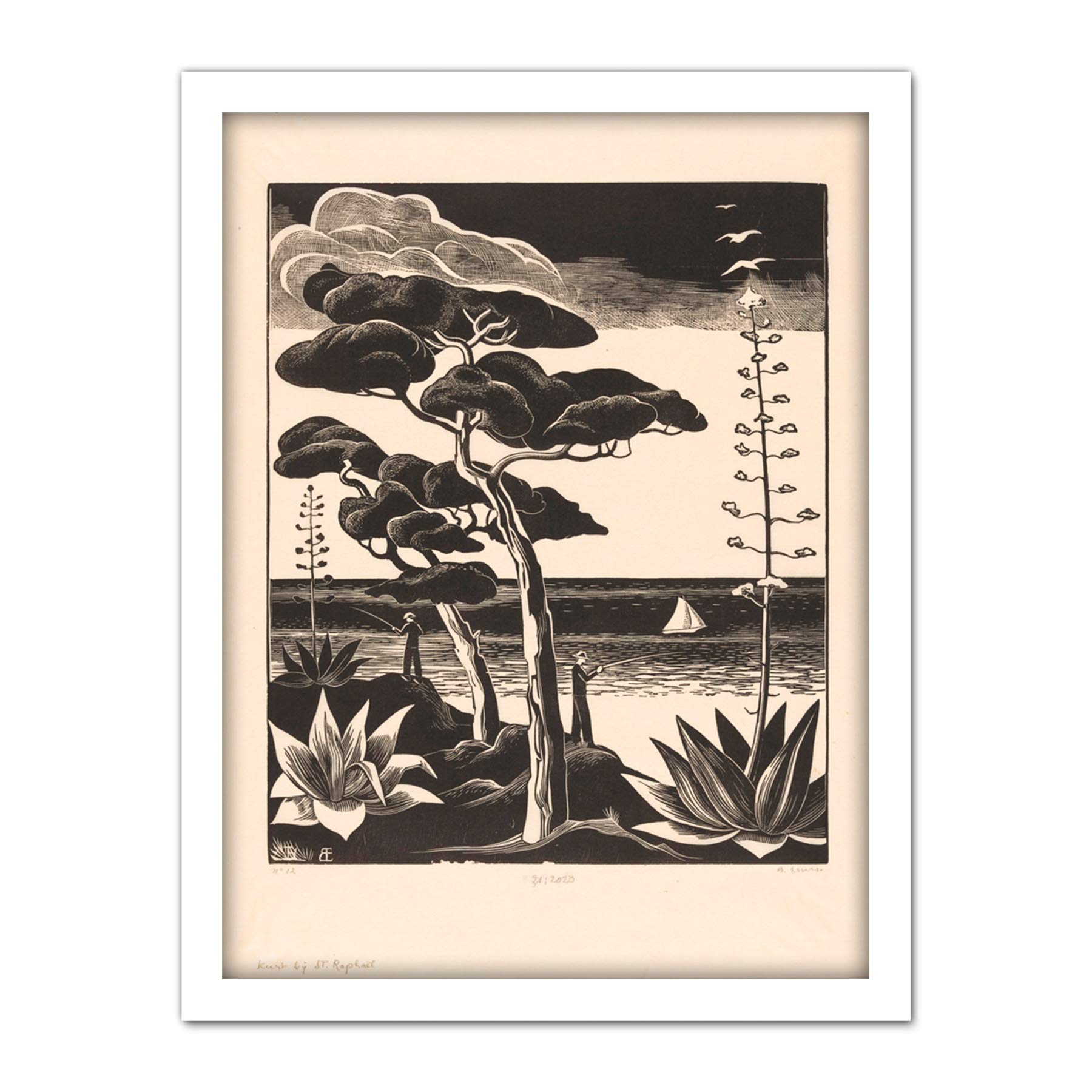 Artery8 Bernard Essers Coast At Saint-Raphael Bw Landscape Artwork Framed Wall Art Print 18X24 Inch