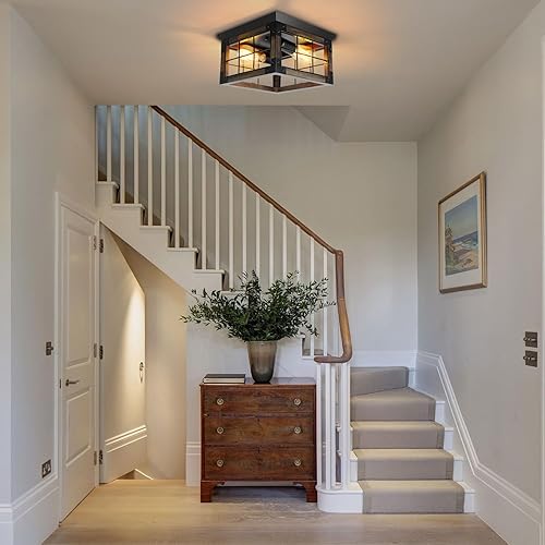 Miniatura 7 de Lámpara de techo de montaje empotrado estilo granja, 2 luces, lámpara de techo de granja, lámparas de cocina de esquina con enchufe E26, lámparas