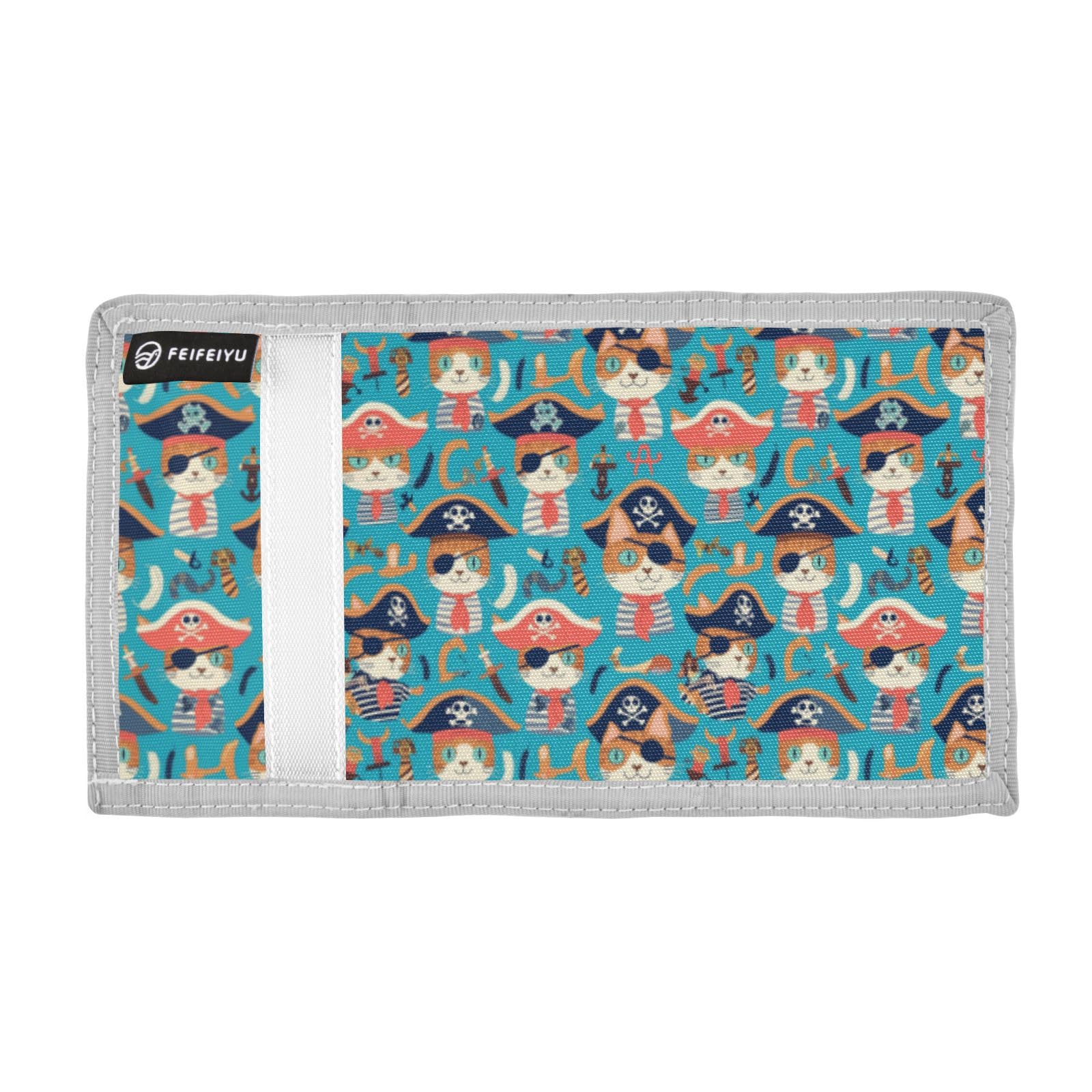 Wusikd Pirate Cat Ship Kids Wallet for Boys Girls Anchor Toddler Trifold Wallet Novelty Wallet for Teens Women Men