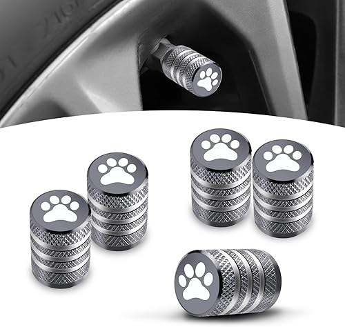 Miniatura 1 de ZKFAR 5 tapas de vástago de válvula de neumático, metal con forro resistente a fugas tapa de aire para neumáticos, patas de perro (gris)