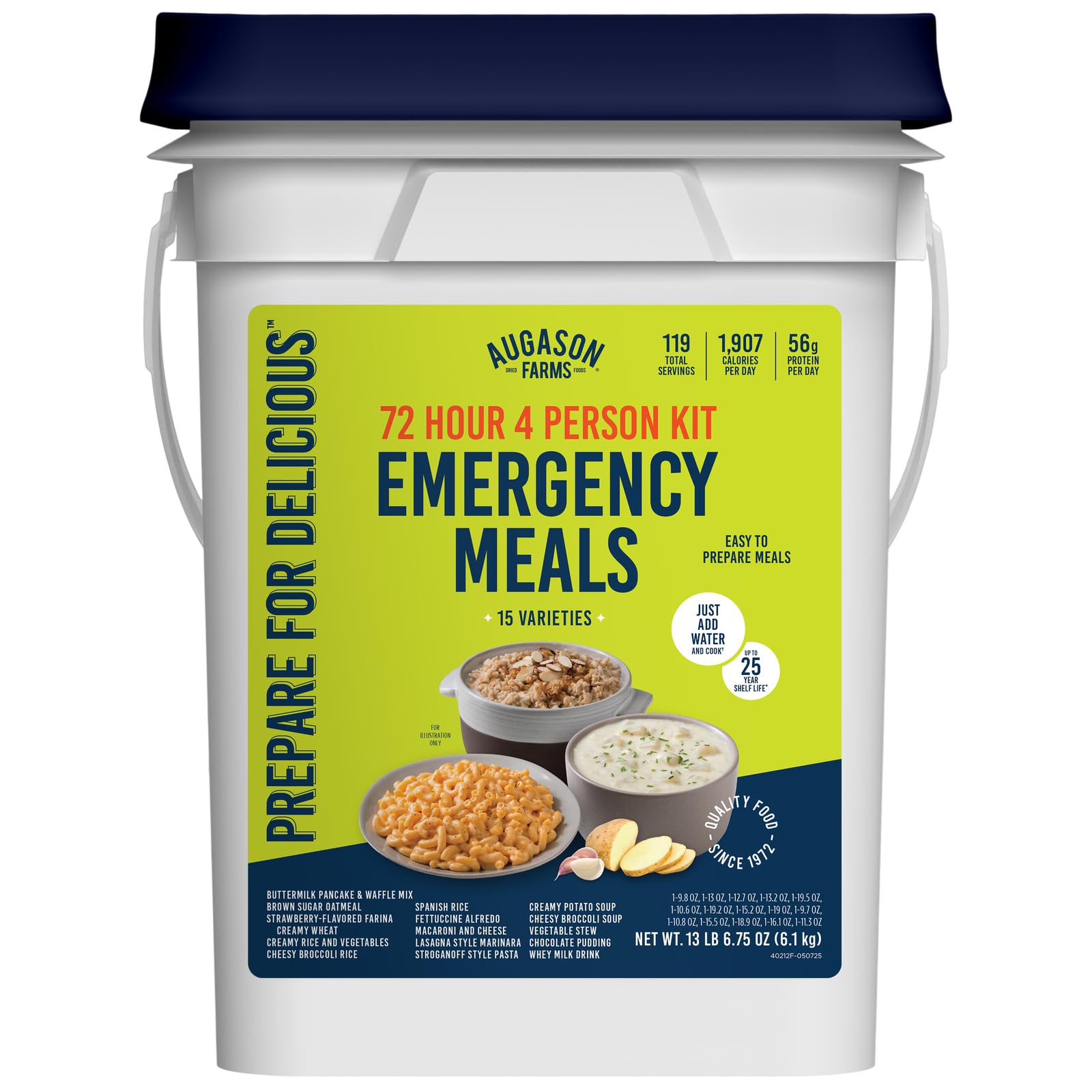 Four Person 72 Hour Emergency Food Supply, 119 Servings, 25 Year Shelf Life, Feeds 4 People - Survival Food Camping Essentials, Family Meals Prepared Dinner, Lunch, and Breakfast