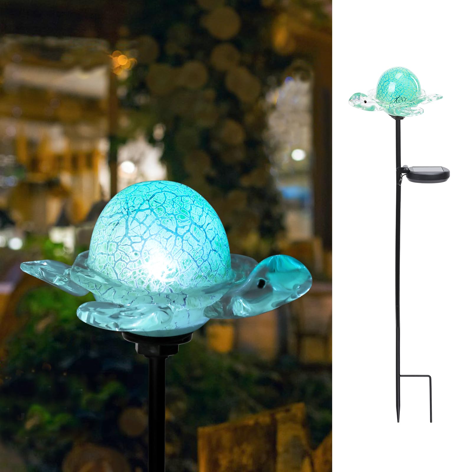 Bshine Luces solares de jardín decorativas al aire libre – Estaca solar de tortuga, estaca de vidrio soplado a mano, luces decorativas de camino para jardín al aire libre, césped, patio