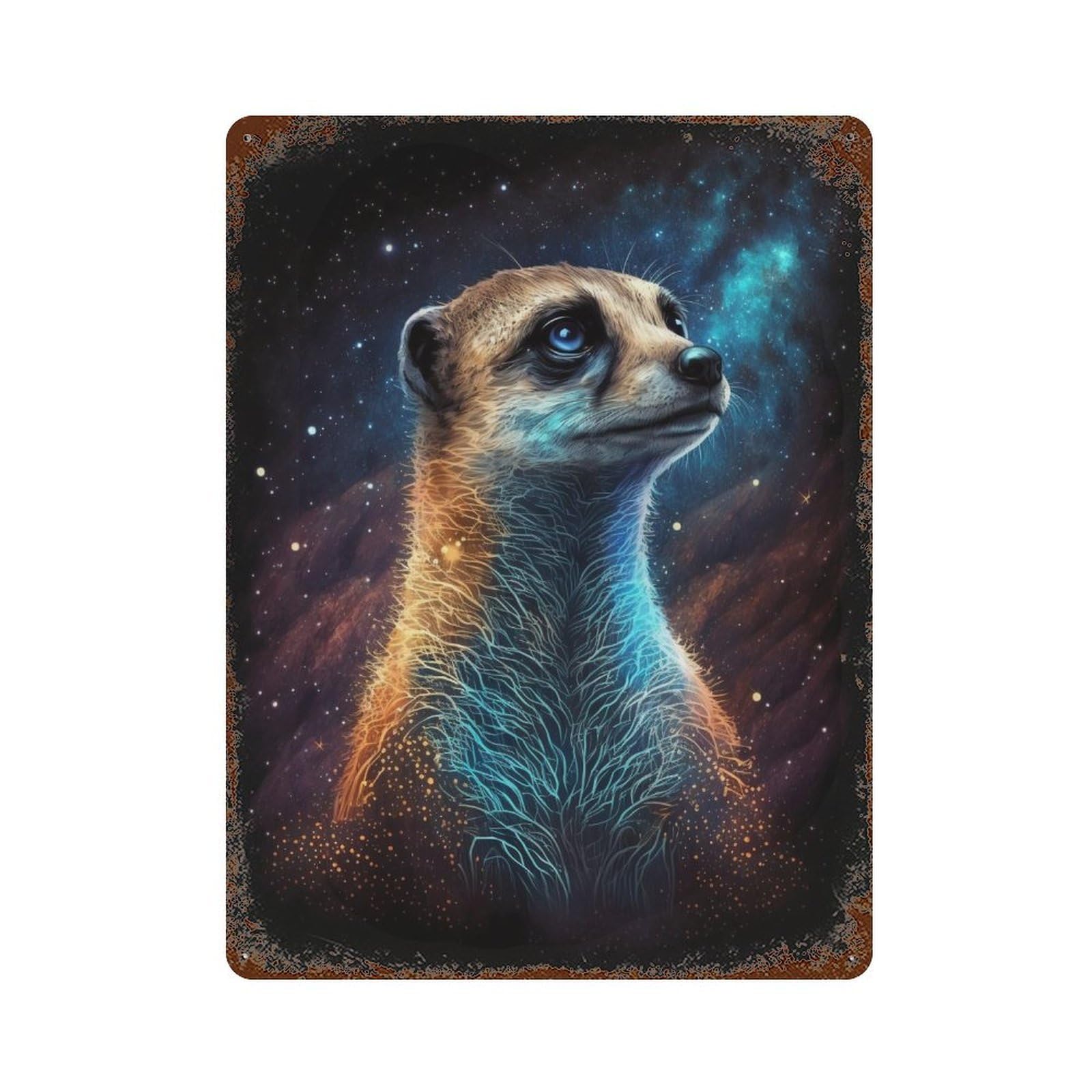 Cosmic Meerkat Art Print Distressed Metal Wall Sign 15.7"x11.8", Ideal for Cafe, Home Bar And Lounge Decor