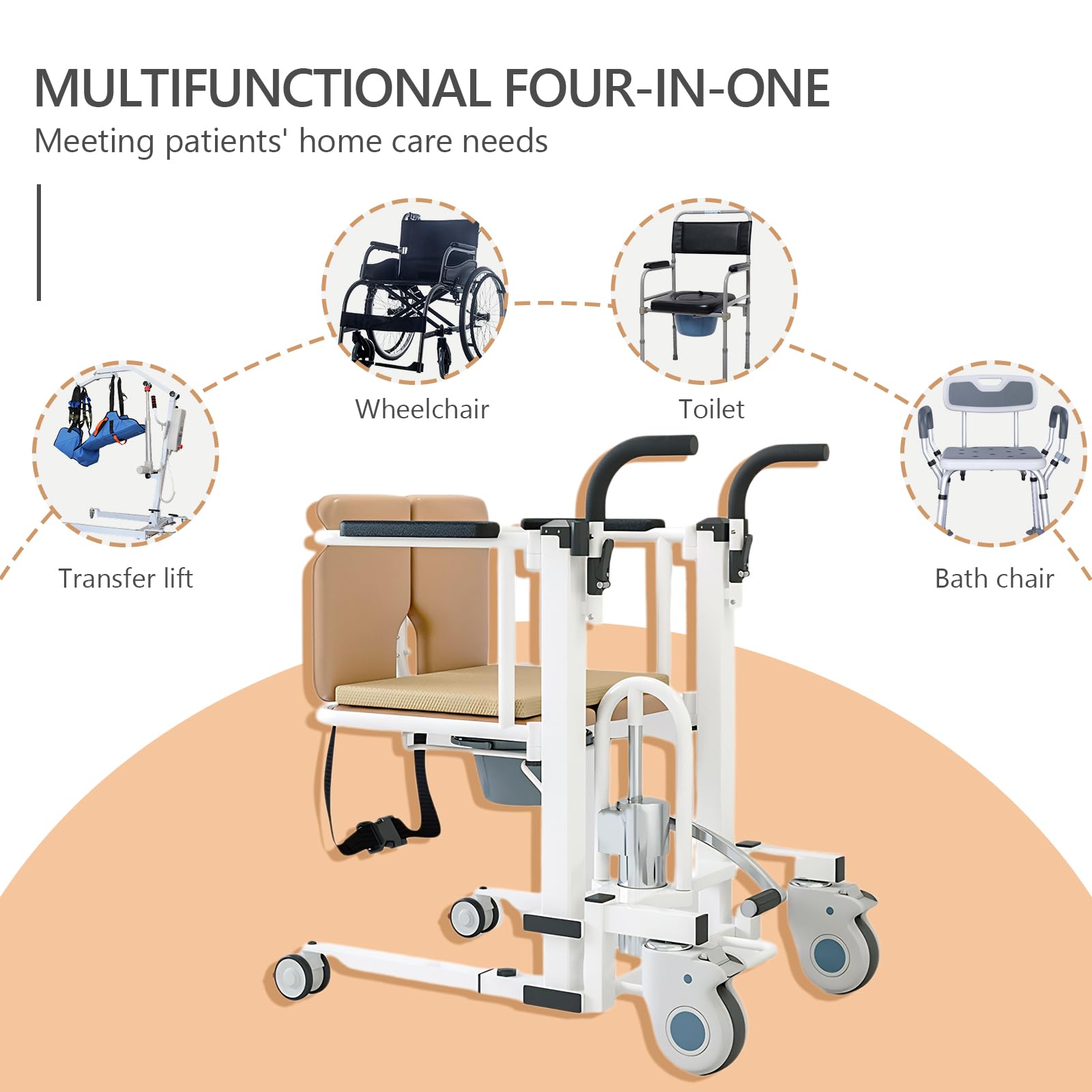 Elevador hidráulico de transferencia de pacientes para asistencia de movilidad en el hogar, dispositivo multifuncional para silla de ruedas para personas mayores y postradas en cama
