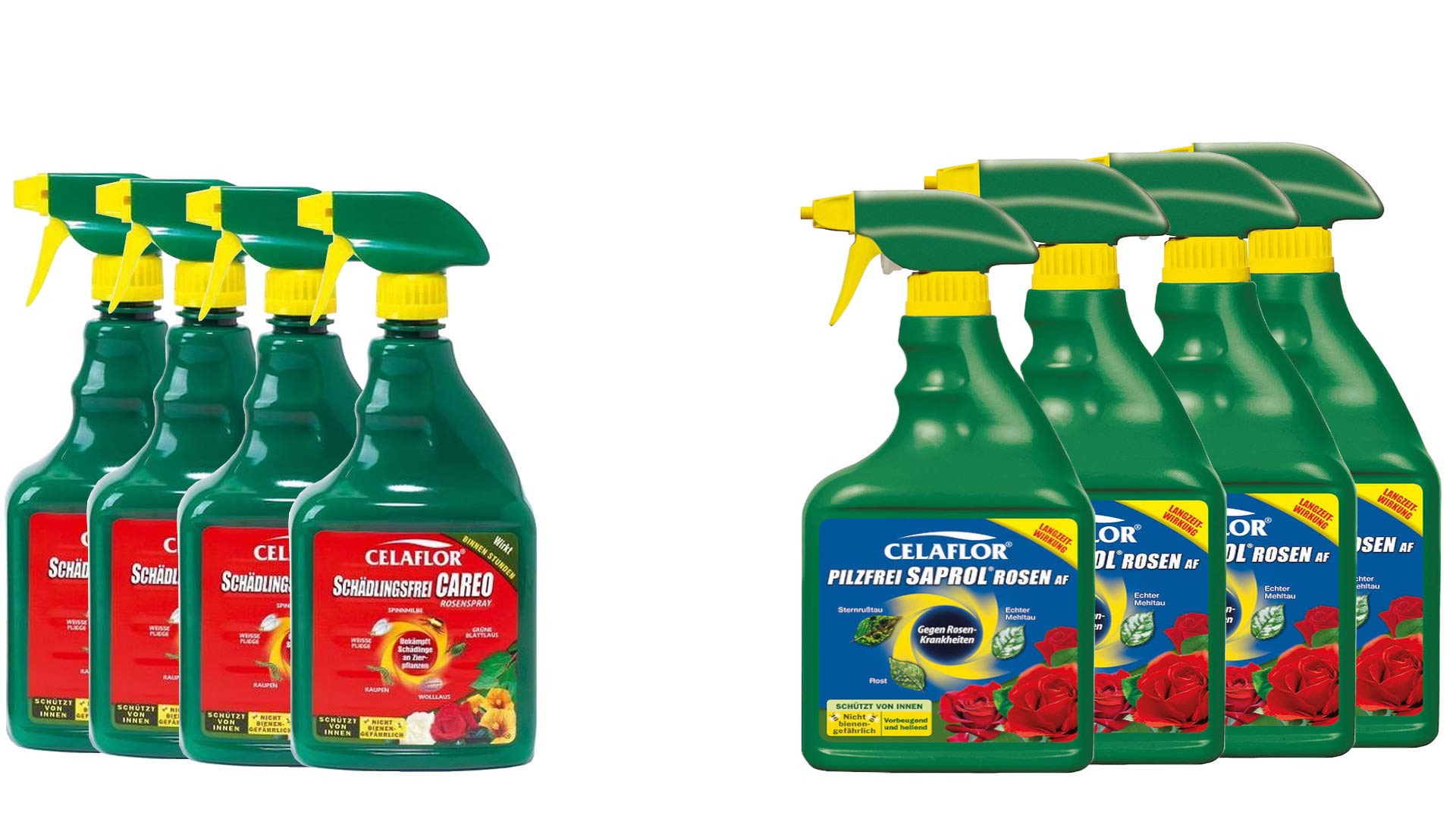 2 X 4 Flaschen á 750ml Celaflor Rosenset Pilzfrei Saprol und Schädlingsfrei Careo