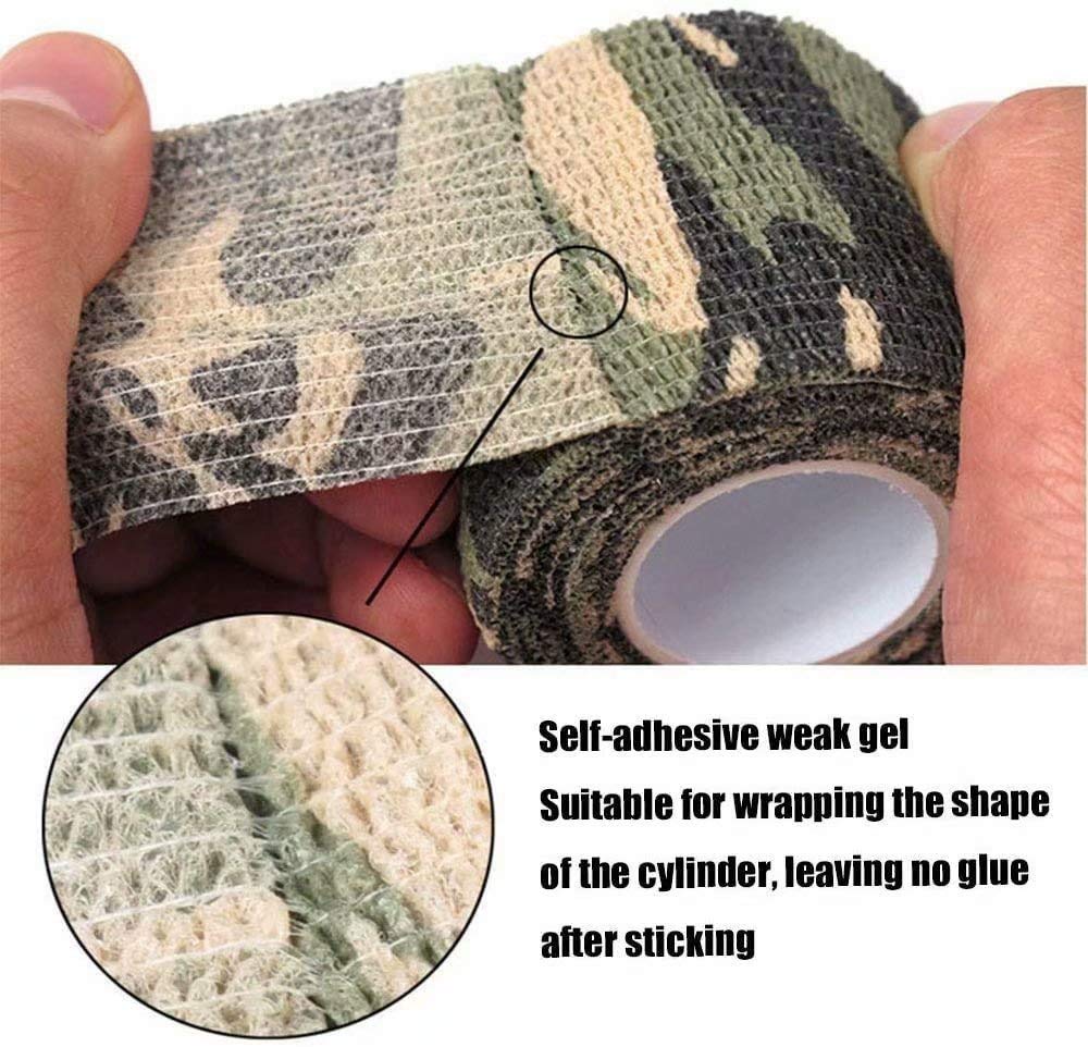Camo Wrap Tape, Nastro Mimetico invisibileper Militare, Benda Autoadesiva coesive, Bendaggio Elastico Adatto per Campeggio all'aperto, Fotografia, Caccia, 5-Pack