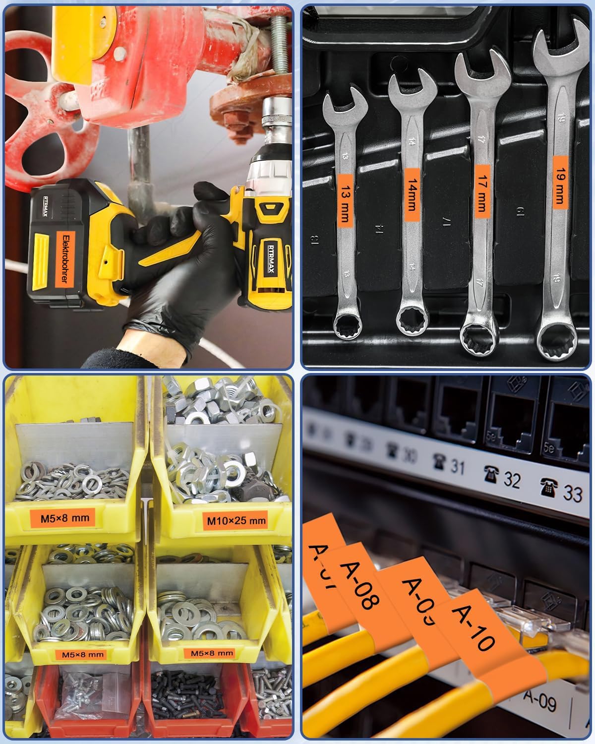 Cruxer 30-Pack Ersatz für Dymo Rhino IND 18435 Schwarz auf Orange 12 mm | 5,5 m IND Vinyl Etiketten, Kompatibel mit Dymo Rhino 1000 3000 5000 5200 4200 6000 6500 ILP219 3M PL150 Etikettendrucker