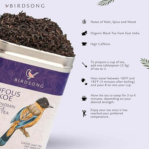 Miniatura 7 de Birdsong Rufous Pekoe - Té orgánico de Pekoe naranja de las Indias Orientales con malta, especias y notas de madera, té negro con cafeína dulce 100%