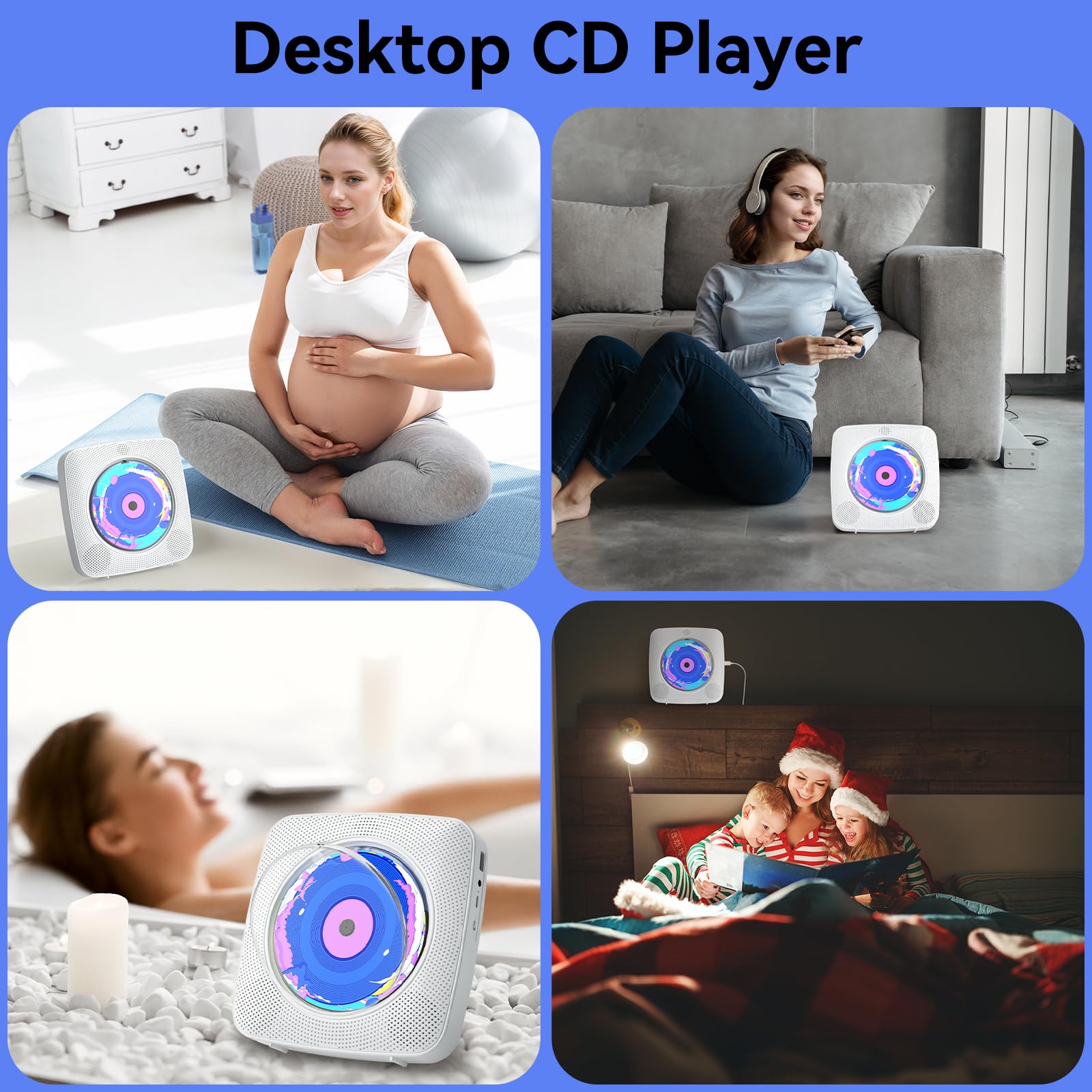 Lecteur CD Portable Bluetooth: Kegaudio Lecteurs CD Enfant avec Haut-Parleur Radio Lecteur de CD Mural avec Télécommande Prise USB AUX 3,5 mm Blanc
