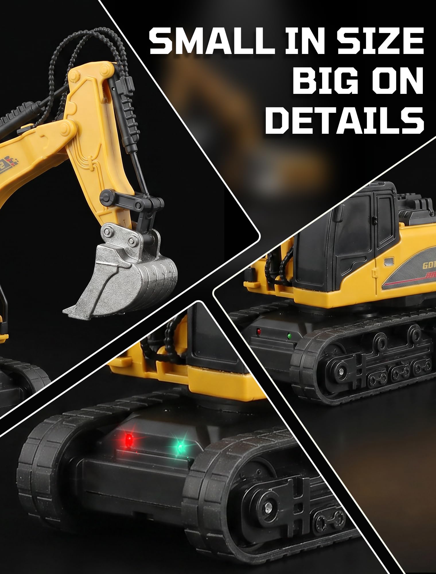 10-Kanal Mini RC Bagger, Ferngesteuerter Bagger für Erwachsene, Metallschaufel aus Legierung, Type-C wiederaufladbar, Baustellenfahrzeug-Spielzeug für Jungen ab 3 Jahren