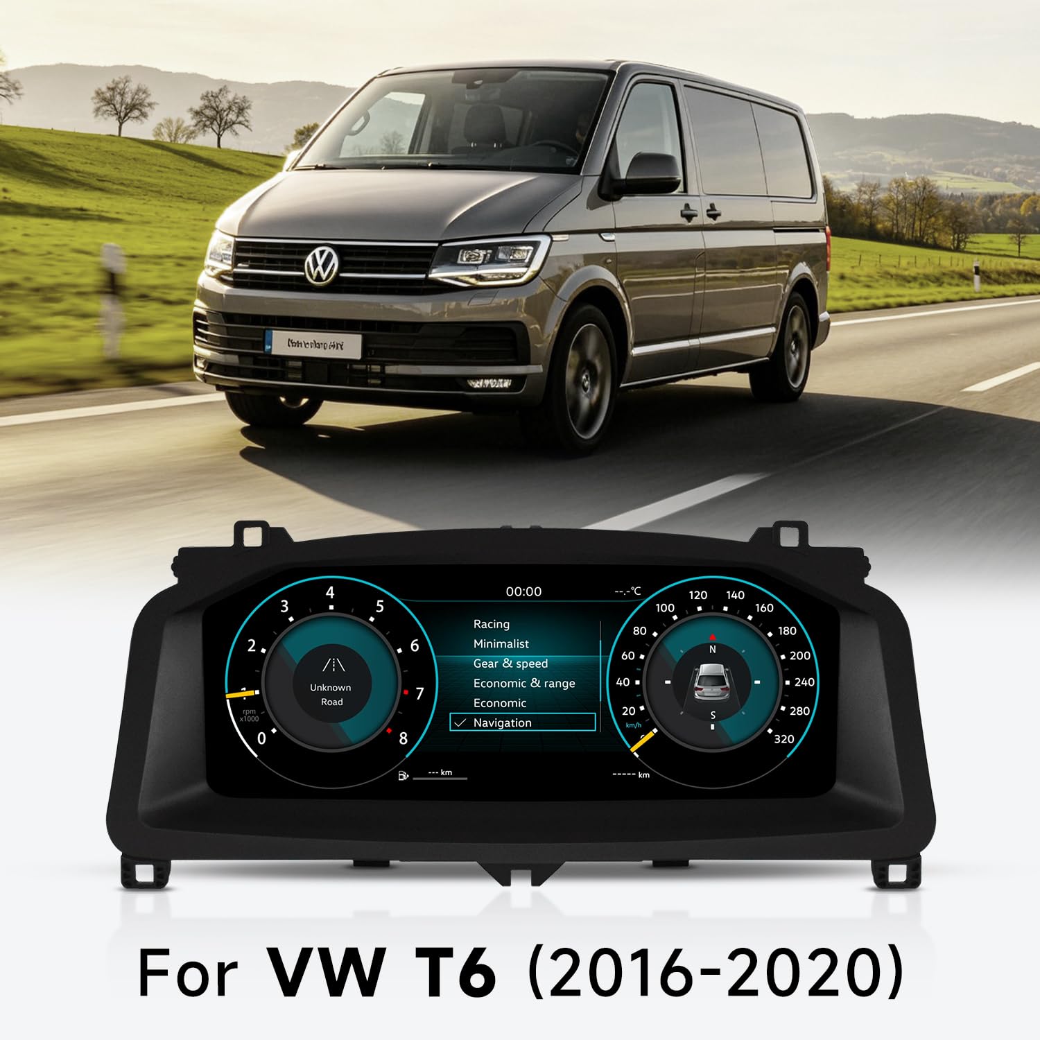 Quadro strumenti virtuale LCD per Volkswagen T6 2016-2020, cruscotto digitale con tachimetro integrato, sistema Linux e navigazione GPS