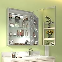 Vista 2 de Botiquín iluminado de 24 x 32 pulgadas, botiquín empotrado o de superficie, pantalla de temperatura del reloj y habitación, desempañado, atenuación