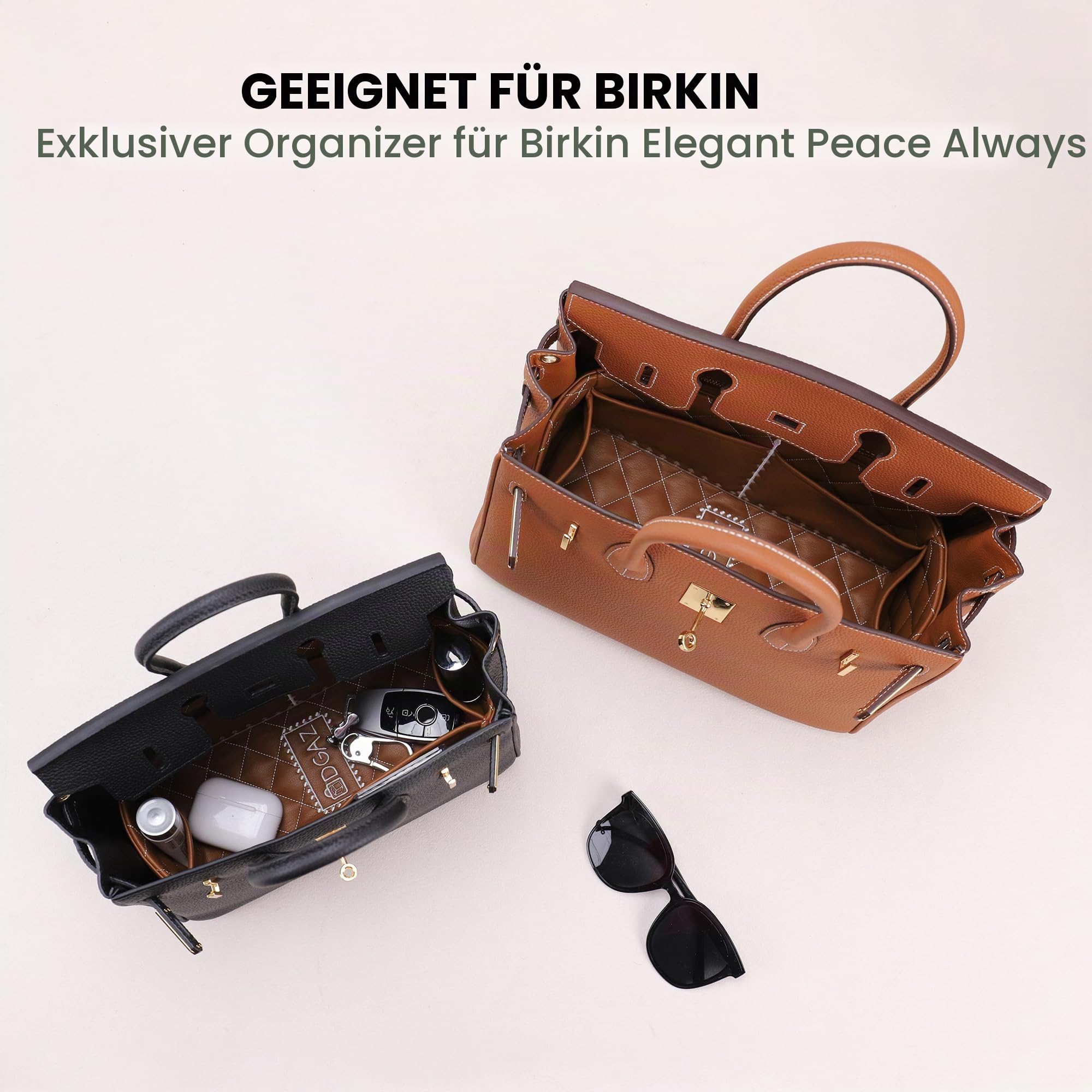 DGAZ Luxus Leder Handtaschen Organizer für Hermès Birkin 25, Gold