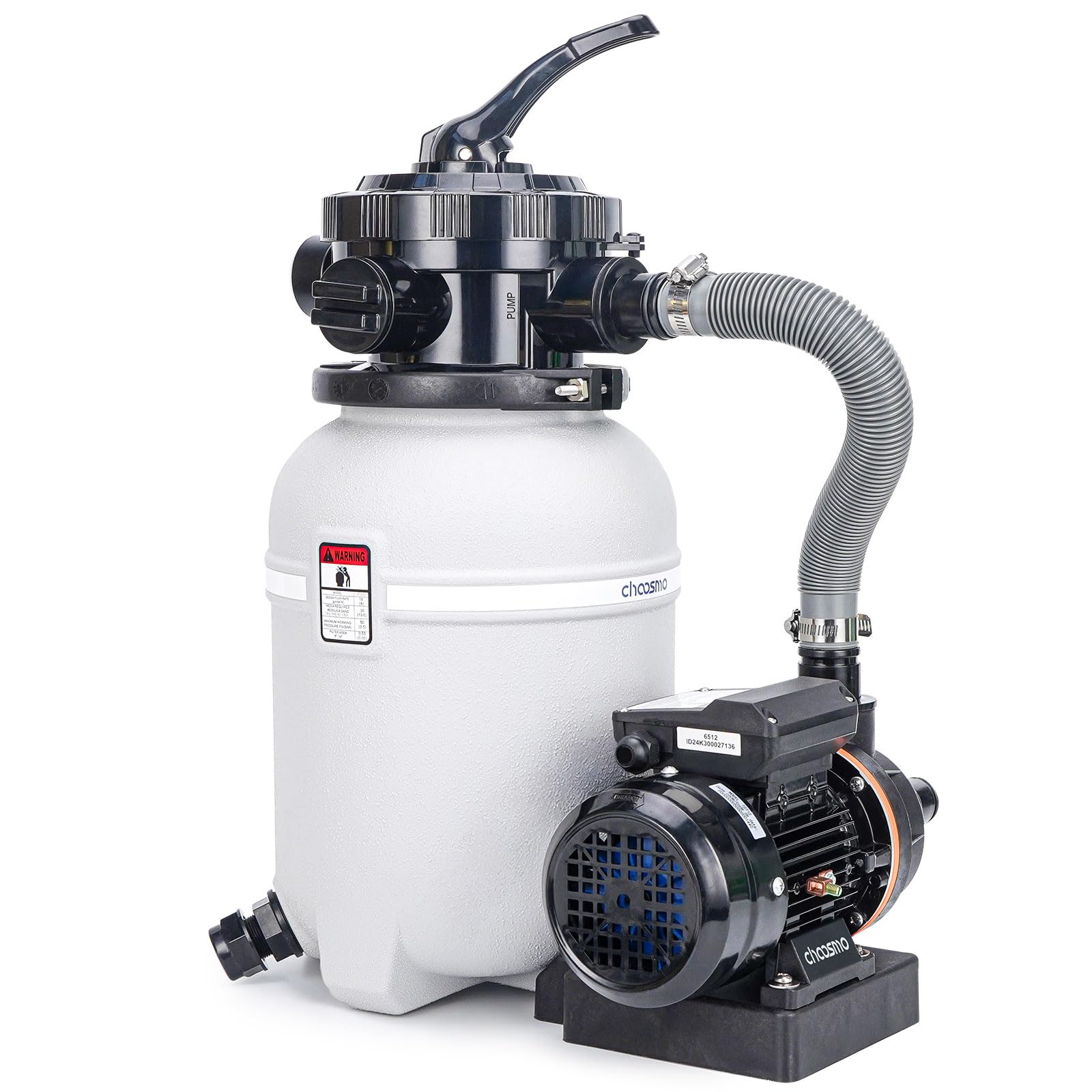 Photo 1 of CHOOSMO 10 Inch Sand Filter Pump for Above Ground Pools, 2220 GPH 1/4 HP Pool Filtration System, 30 lb Sand Tank, 6-Way Valve, Hose Adapters, 115V, for 3,000–6,500 Gal Pools