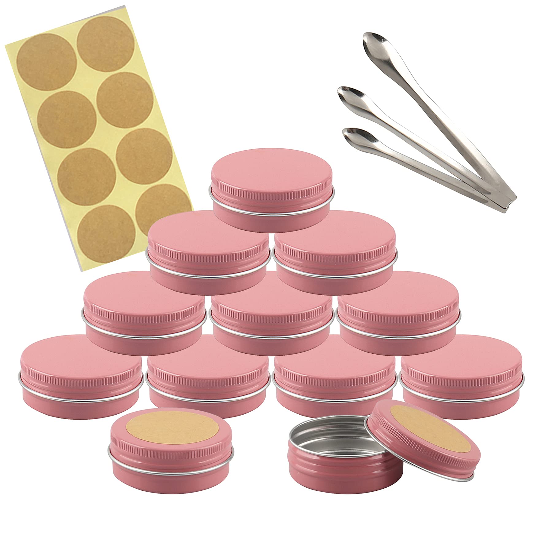 Tianzd Pink 10 Pieces 50 Ml Empty Round Aluminum Tin Jars With Screw Lids Cosmetics Lip Balm Containers Pots For Diy Candle Salve Salt Powder Crafts Storage Cans With 3X Spoon, 10X Labels
