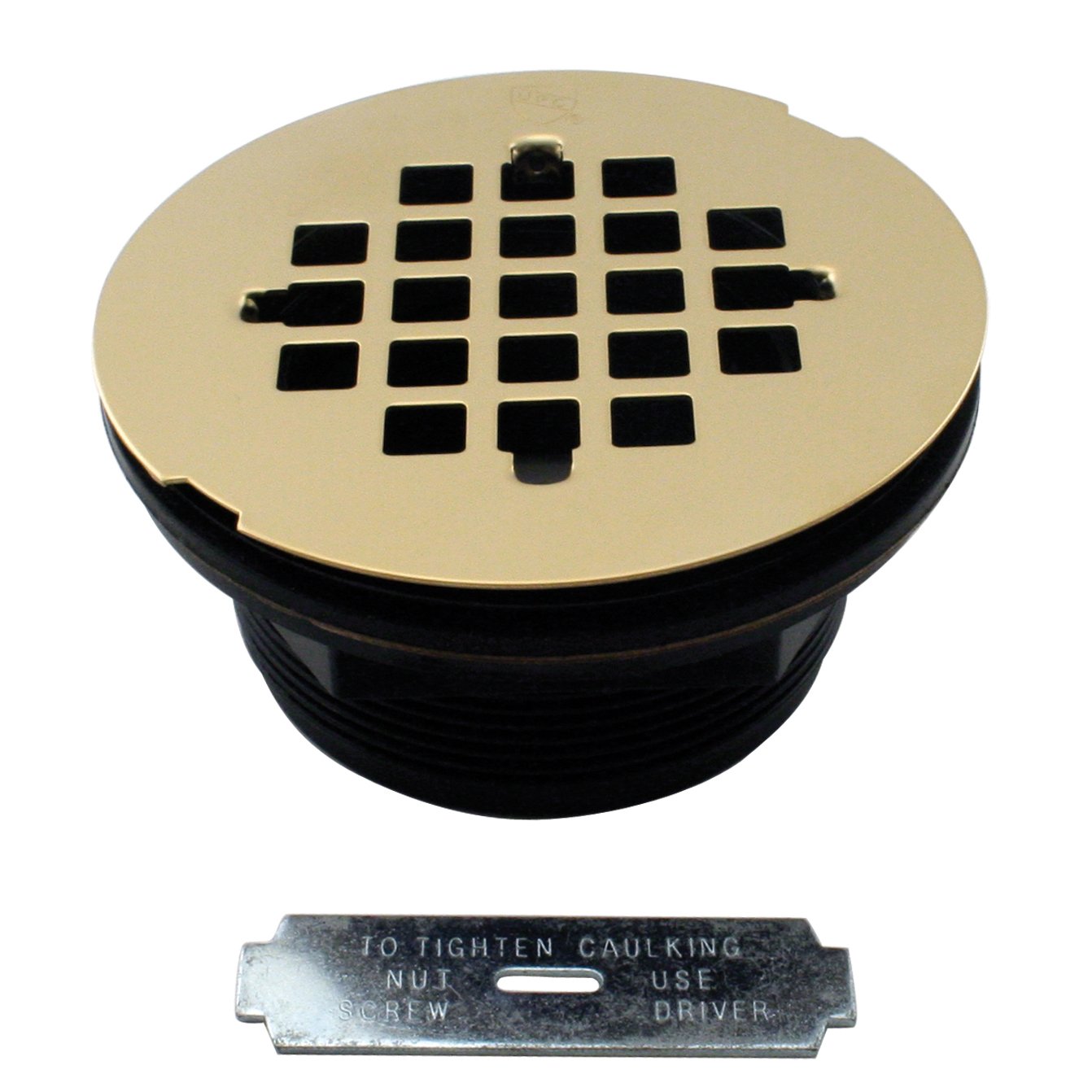 Westbrass D206P-01 2" No-Caulk PVC Compression Shower Drain with 4-1/4" Round Grid Cover, Polished Brass