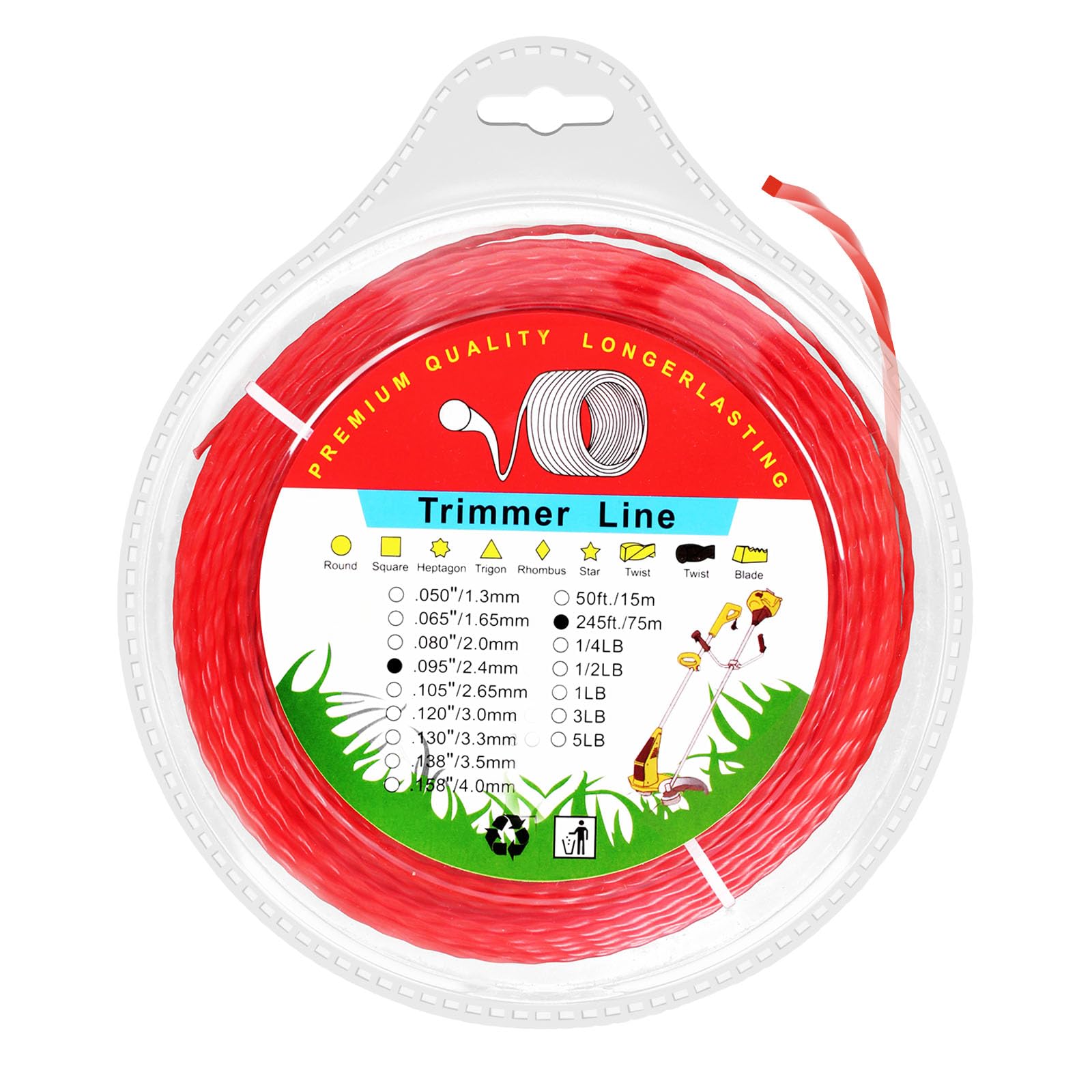 Misfart 49-16-2713 Twisted Trimmer Line for Milwau-kee Electric Trimmer 2725-20 Weed Eater String (0.095 in. X 250 ft.)