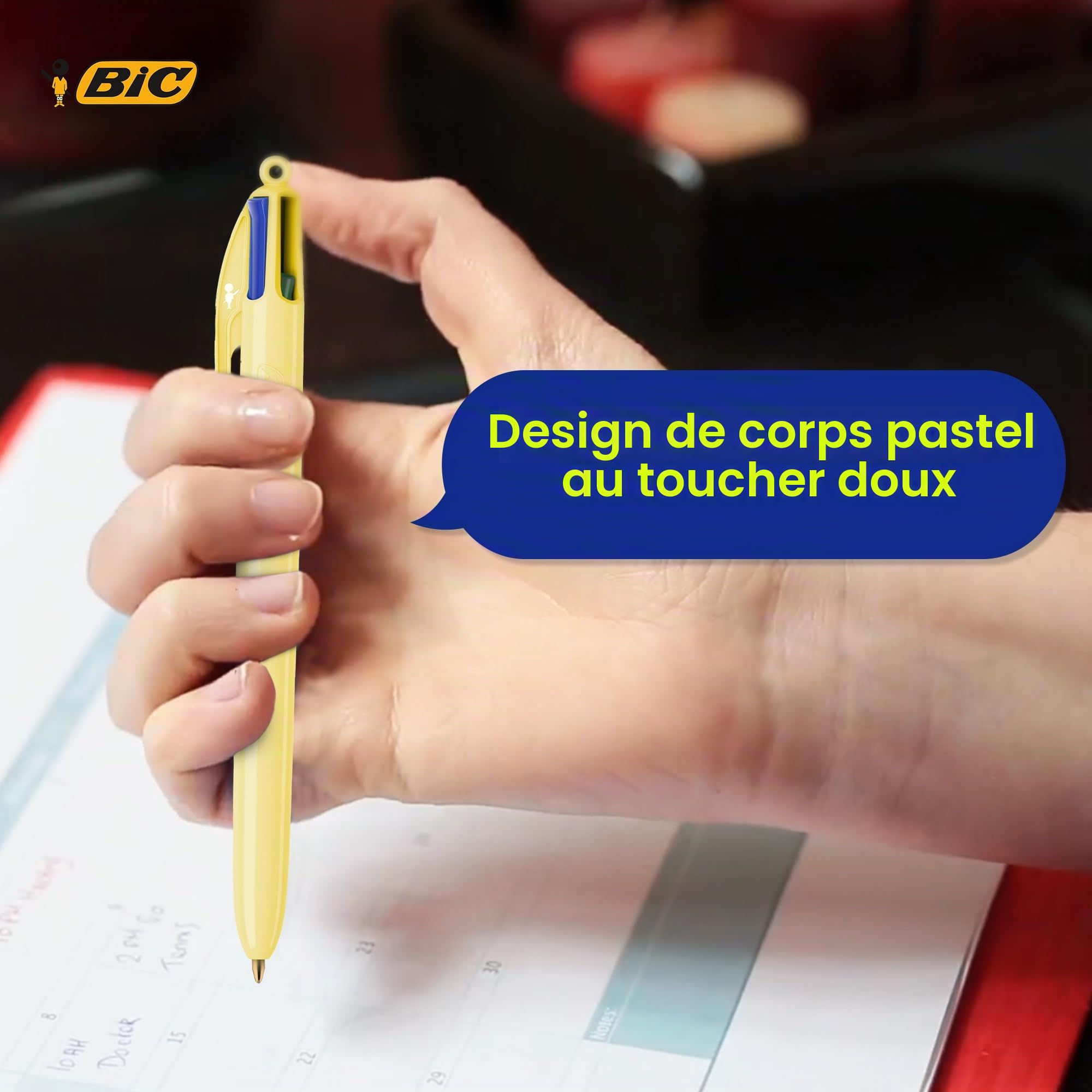 BIC Lot de 3 stylos pastel 4 couleurs rétractables avec quatre encres vives assorties pour l'école, le bureau et le codage couleur