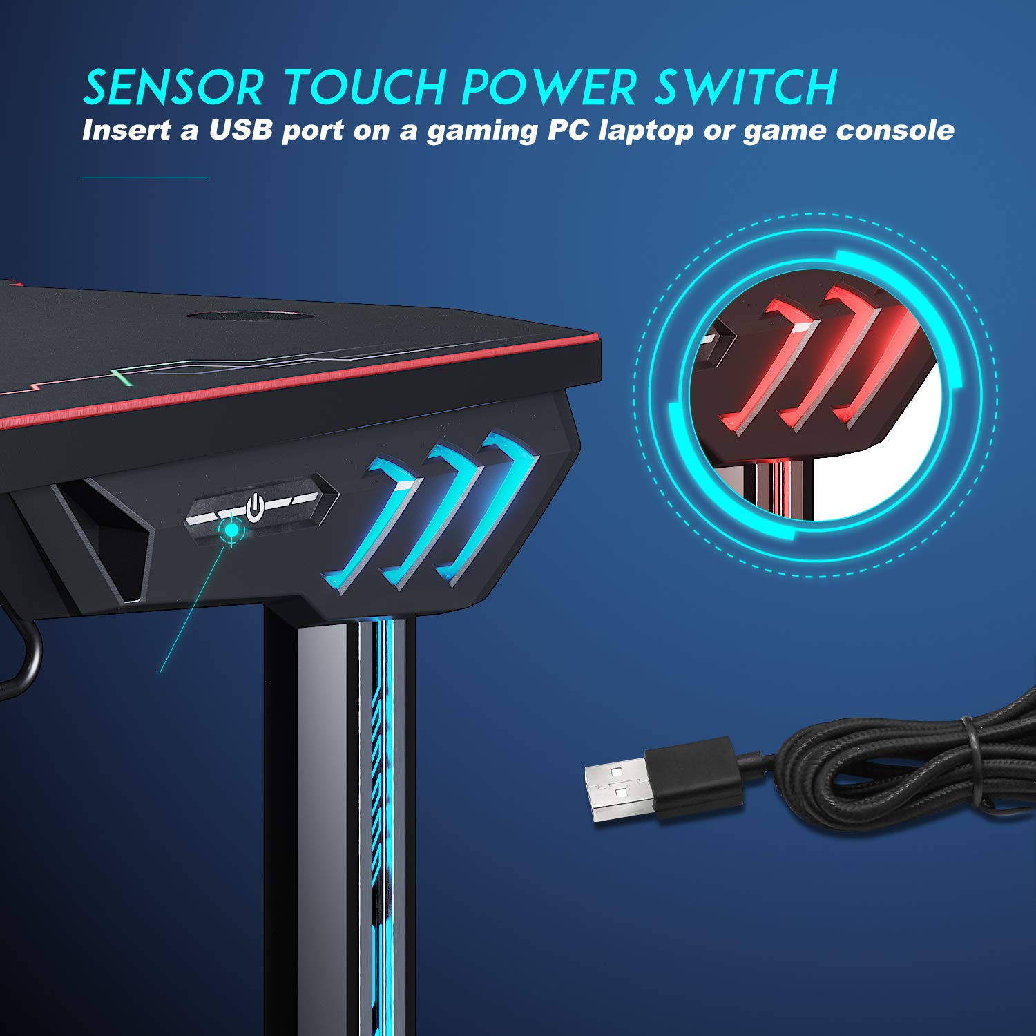 ELEGANT Gaming Desks for pc with Lights 140x60cm Office PC Computer