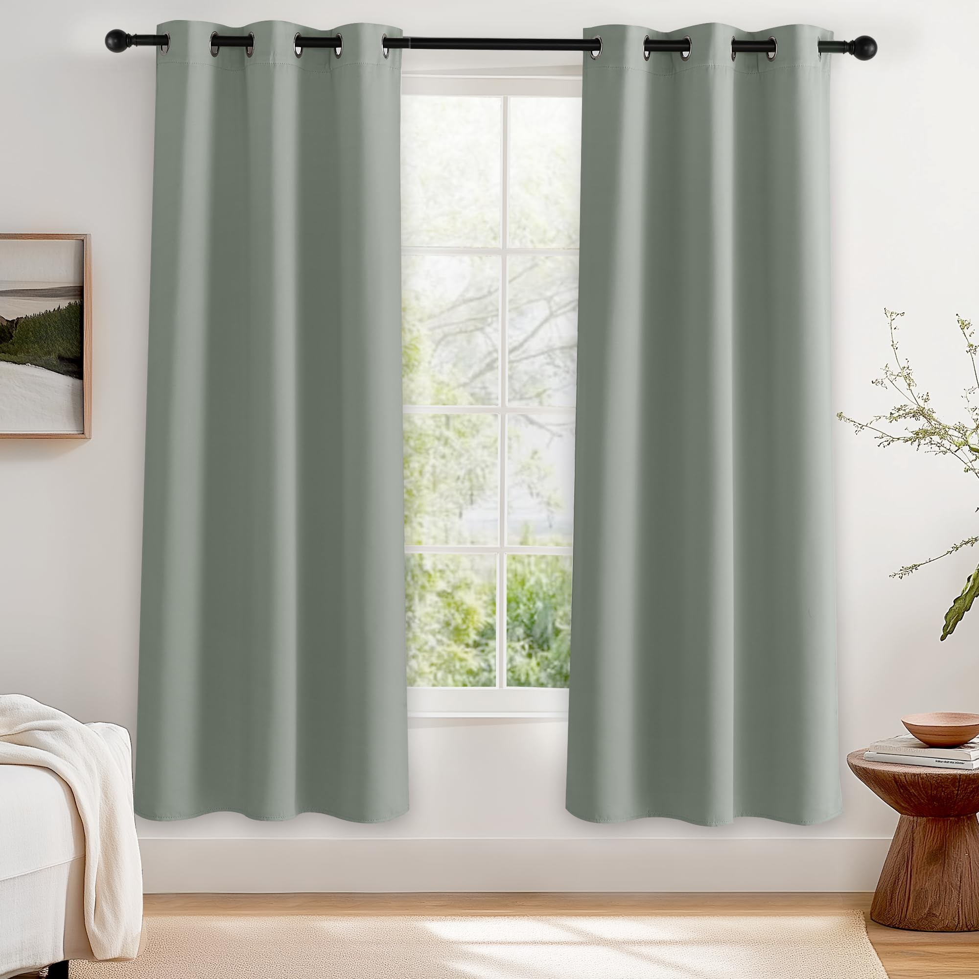 PONY DANCE Blackout Eyelet Curtains, Sage Green, 2 Panels, 37 x 72 Inch