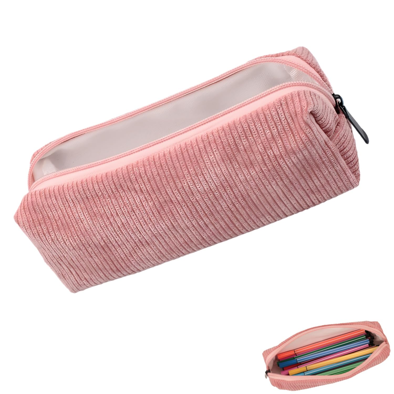 Zpeiran Corduroy Pencil Case,Portable Stationery Pencil Bag Large Capacity Pen Pouch for School, College & Stationery, for Girls & Teens(Pink)