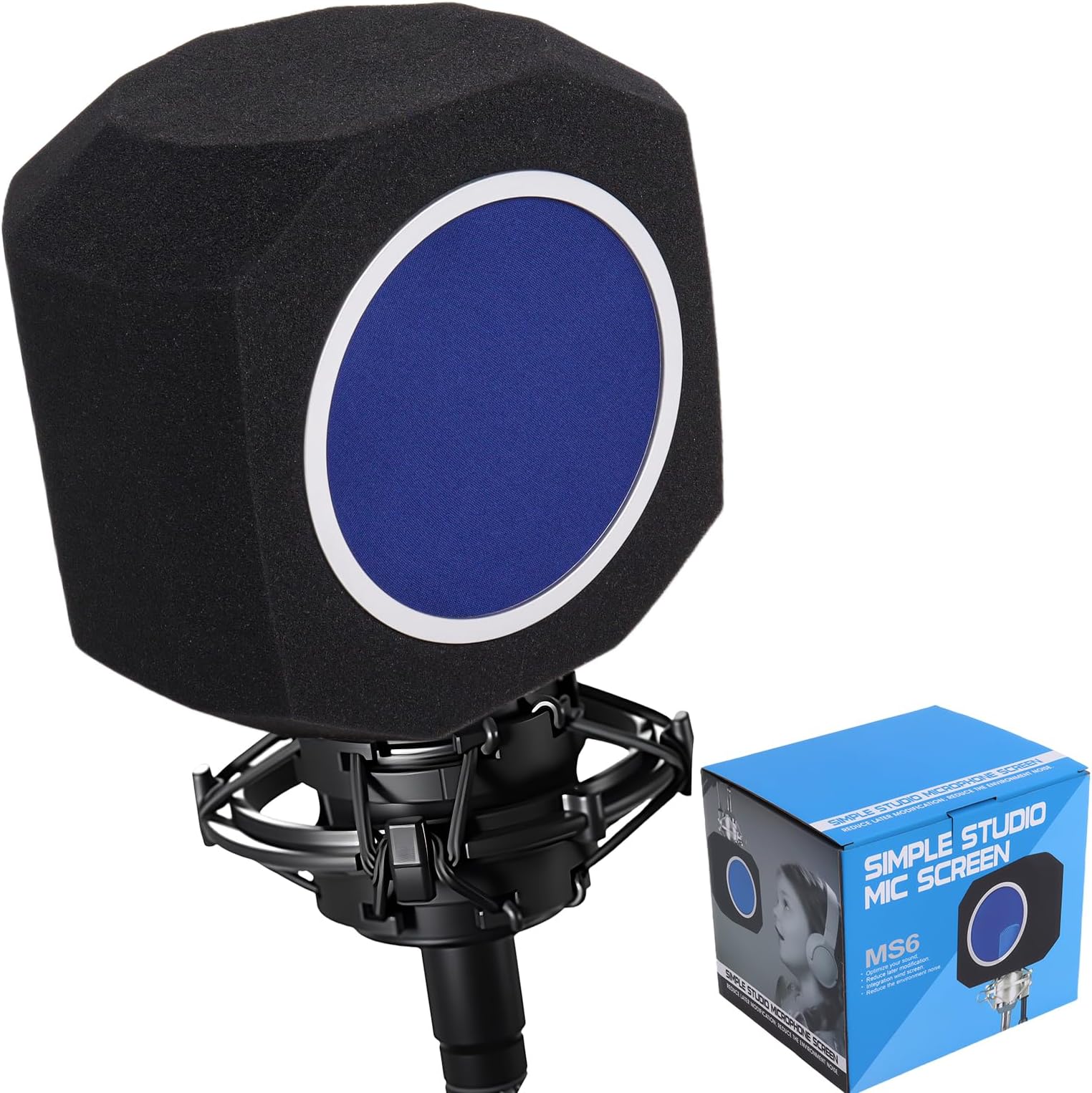Professional Microphone Isolation Ball, Sound-Absorbing Microphone Isolation Shield with Pop Filter, Reflection Reduction Mic Isolation Ball Fit for Portable Vocal Booth, Recording Booth