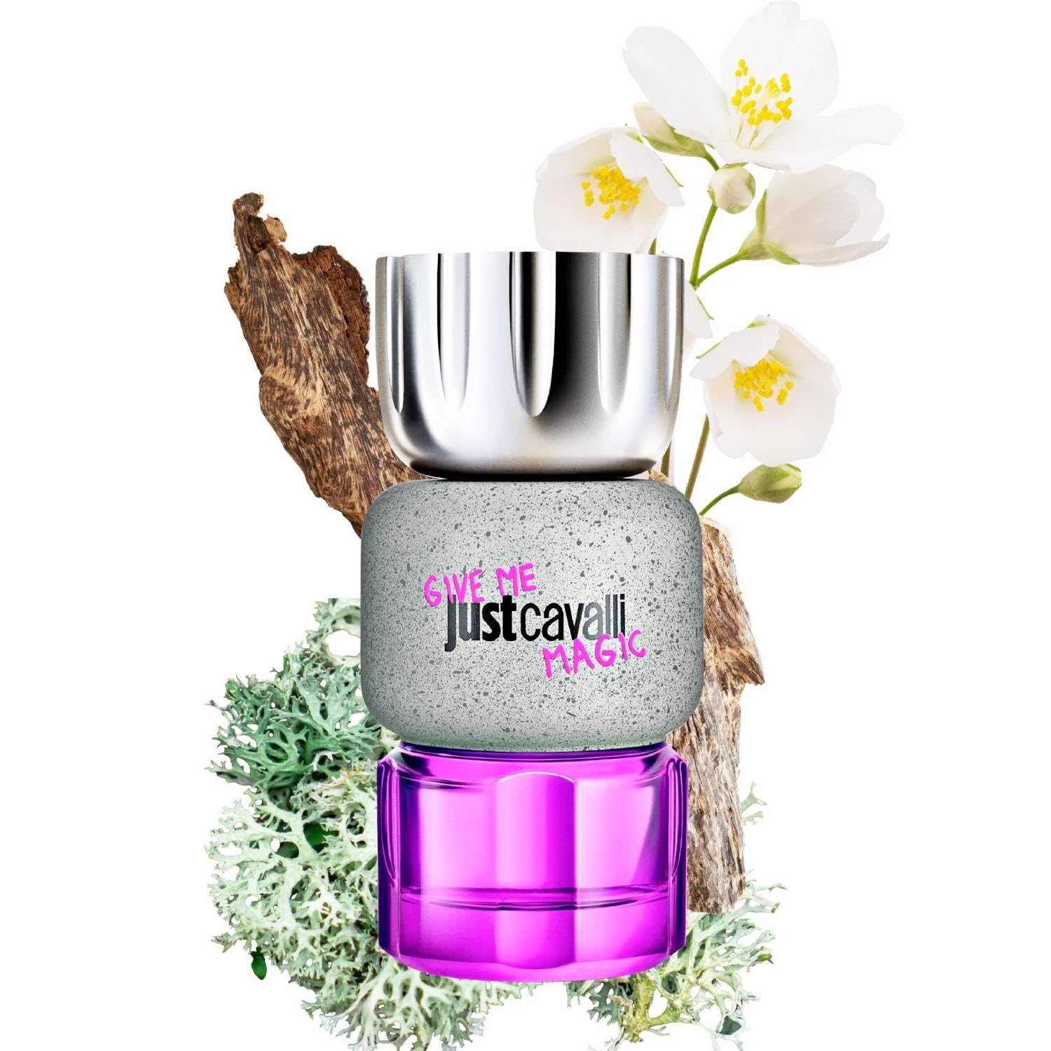 Just Cavalli Give Me Magic Geschenkset für Damen, Eau de Parfum 90 ml, Körpercreme 100 ml, Travel Spray 15 ml und Clutch, orientalischer holziger Duft