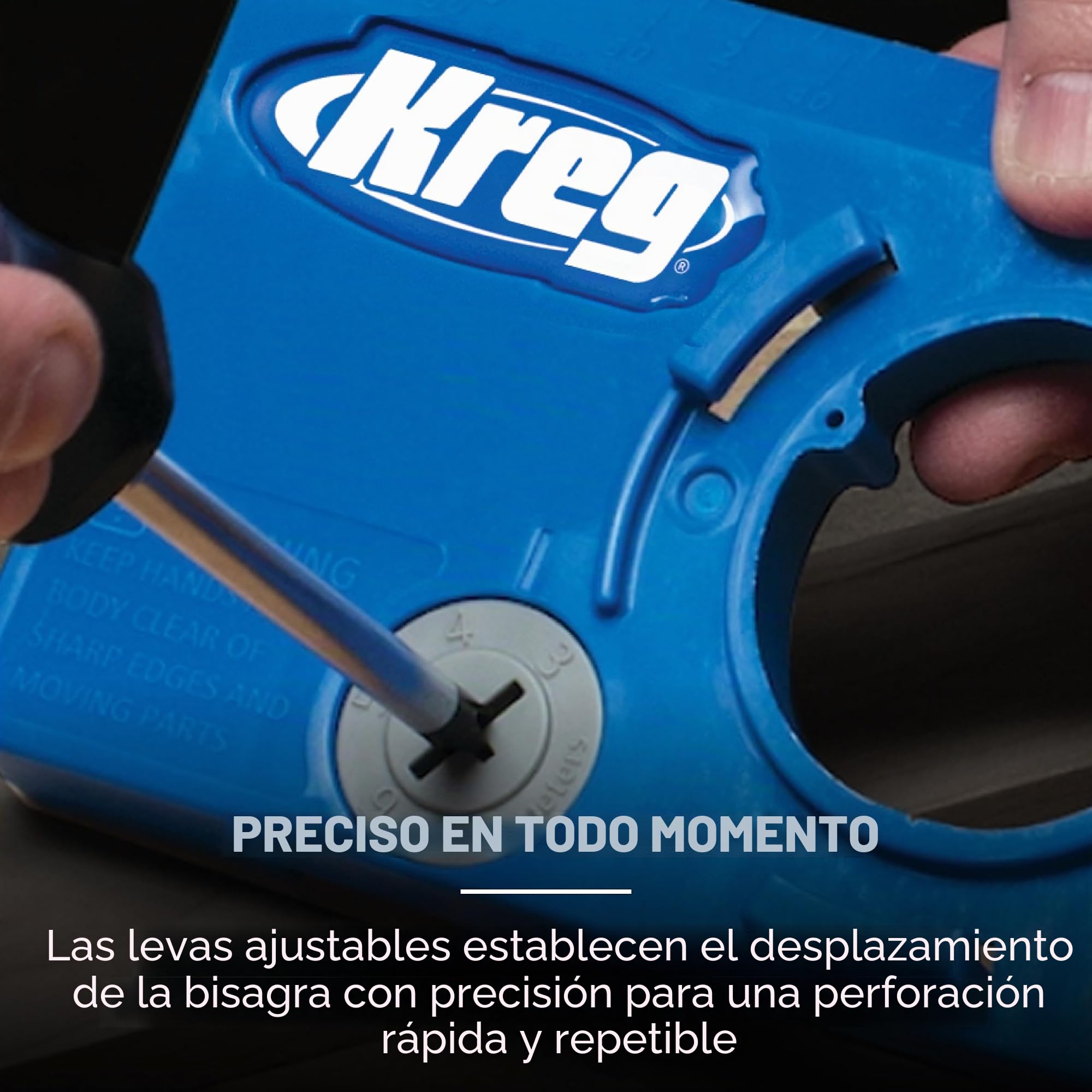 Plantilla para bisagras ocultas Kreg, para bisagras de 35 mm ocultas, Desplazamiento ajustable de la bisagra (3–6 mm), Incluye broca de carburo de tungsteno de 35 mm y tope de profundidad