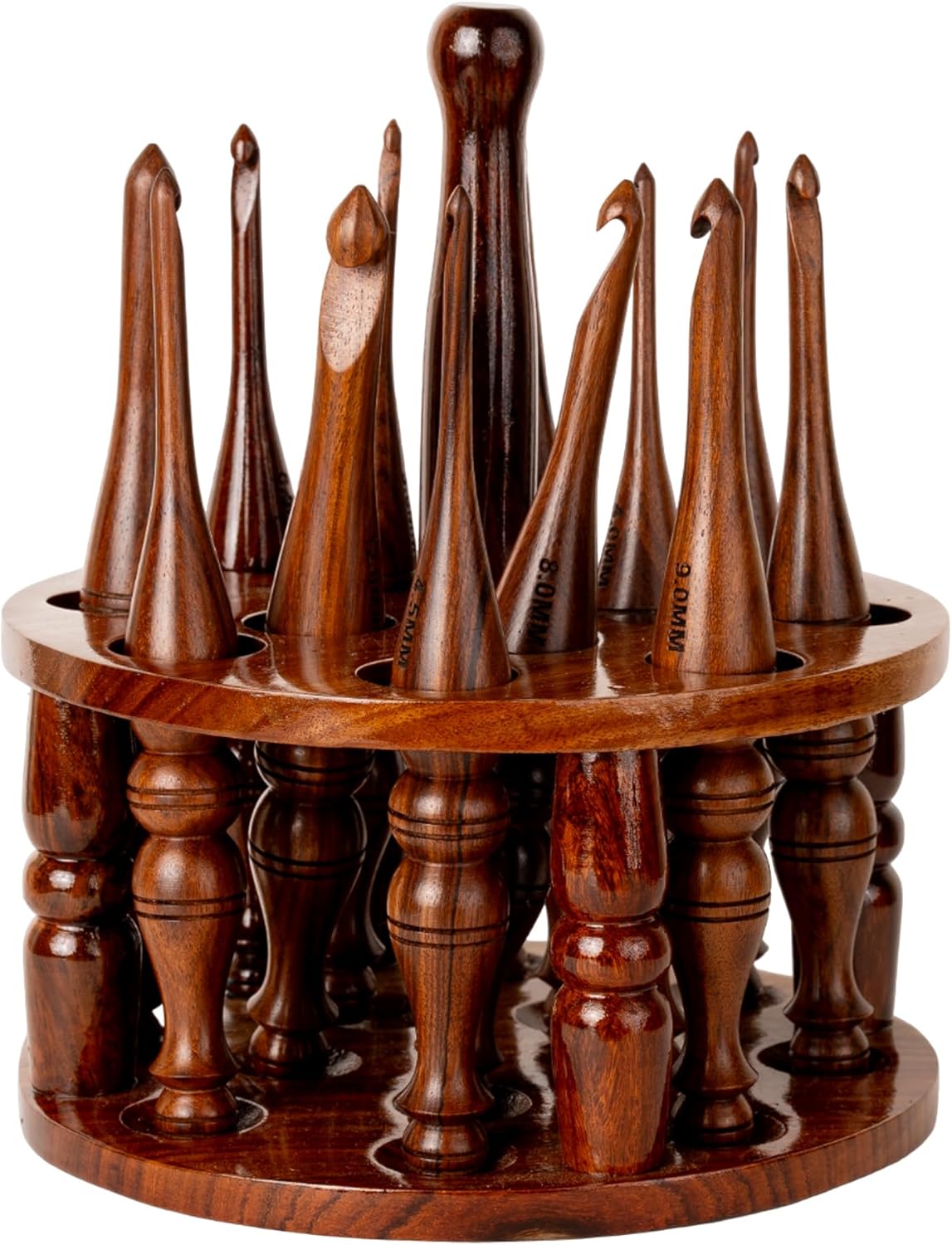 Bhartiya Handicrafts Wooden Crochet Hooks Set, 12pcs Ergonomic Knitting Needles - Rosewood, 3.5mm(E) to 12mm(P) - Includes Holder