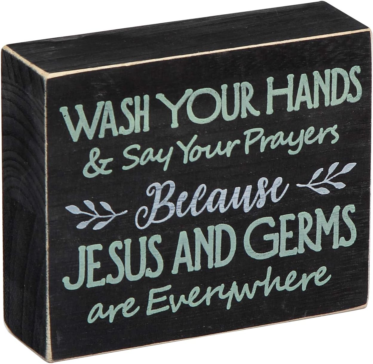 J JACKCUBE DESIGN Farmhouse Vintage Decorative Wood Bathroom Signs Decor, Classic Rustic Wooden Box Stand Up Wall Home Decor, Your Prayers and Wash Your Hands, Blue, White Letters- MK684A