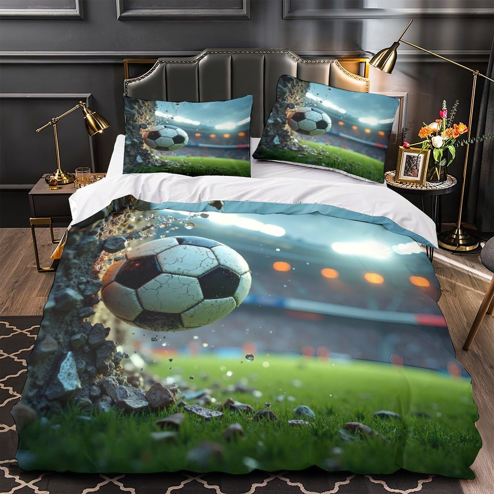 Parure de lit football 135x200cm déco chambre ado et couple passionné de sport