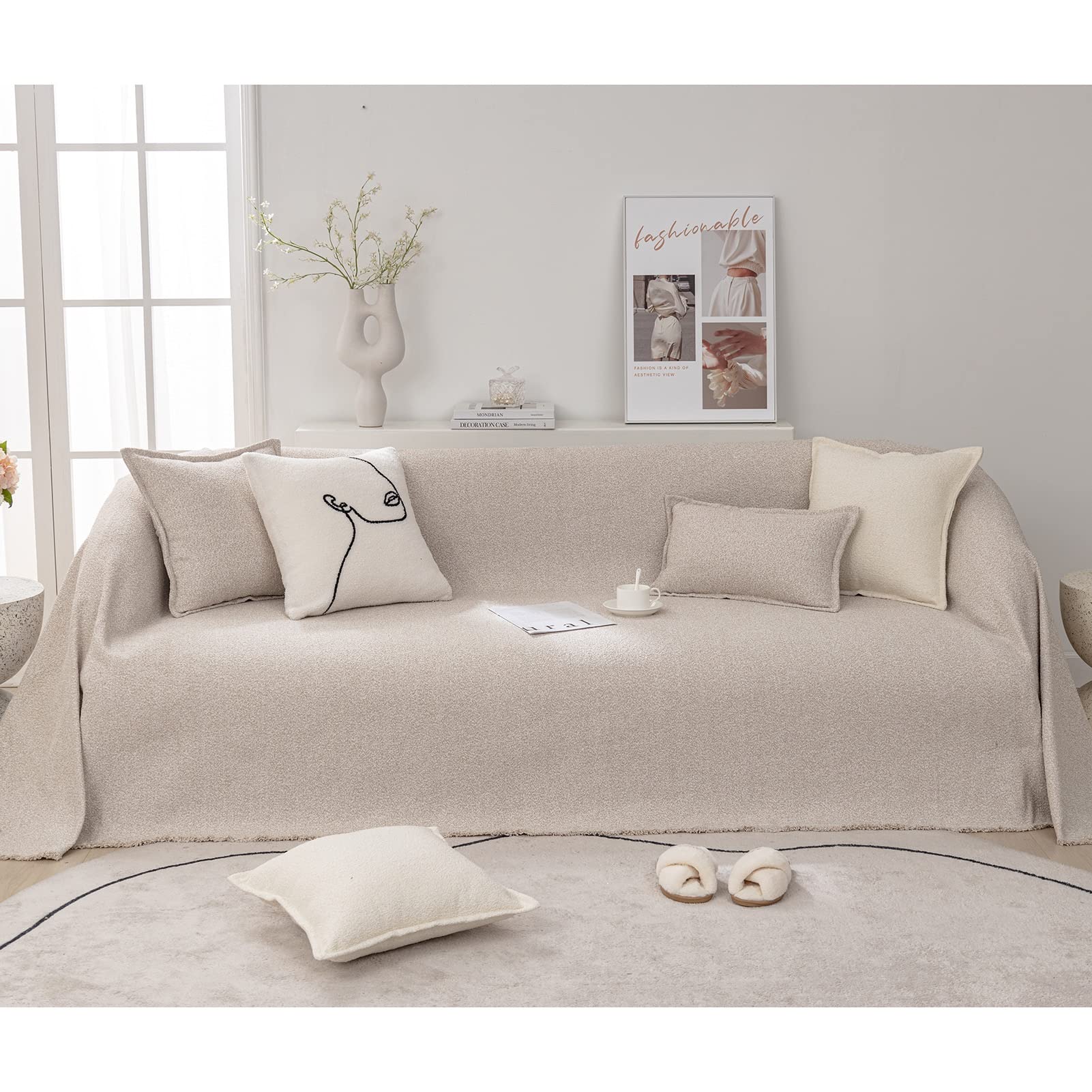 KAISUN Sofa Throw Blanket Large Couch Throw Sofa Cover, Versatile Bedspread with Decorative Tassels, Sofa Cover Towel (Color : Light Curry, Size : 180x130cm)