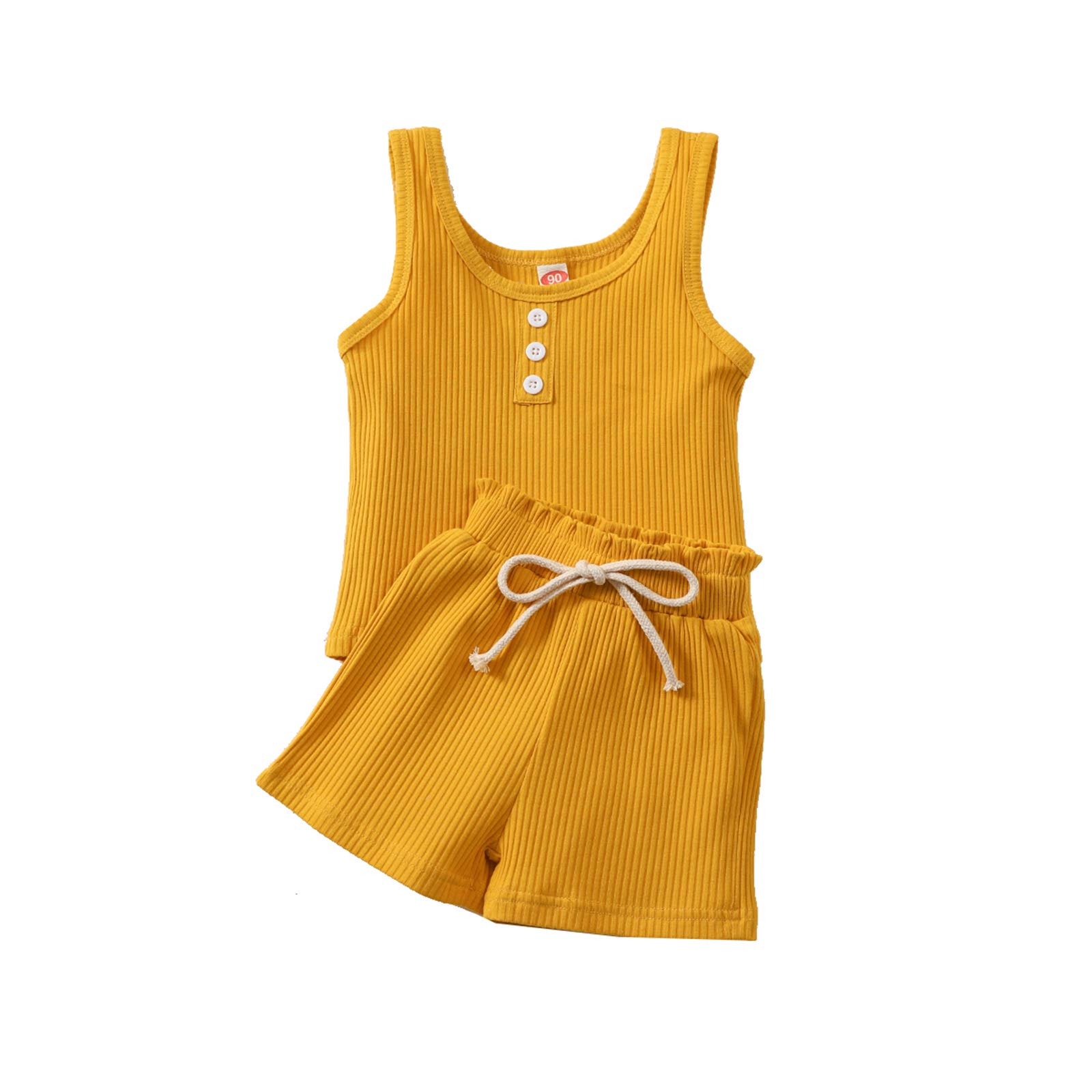 KILUS Chándal de verano para niñas pequeñas, pantalones cortos de cintura elástica + chaleco acanalado de color sólido, 18 meses a 6 años