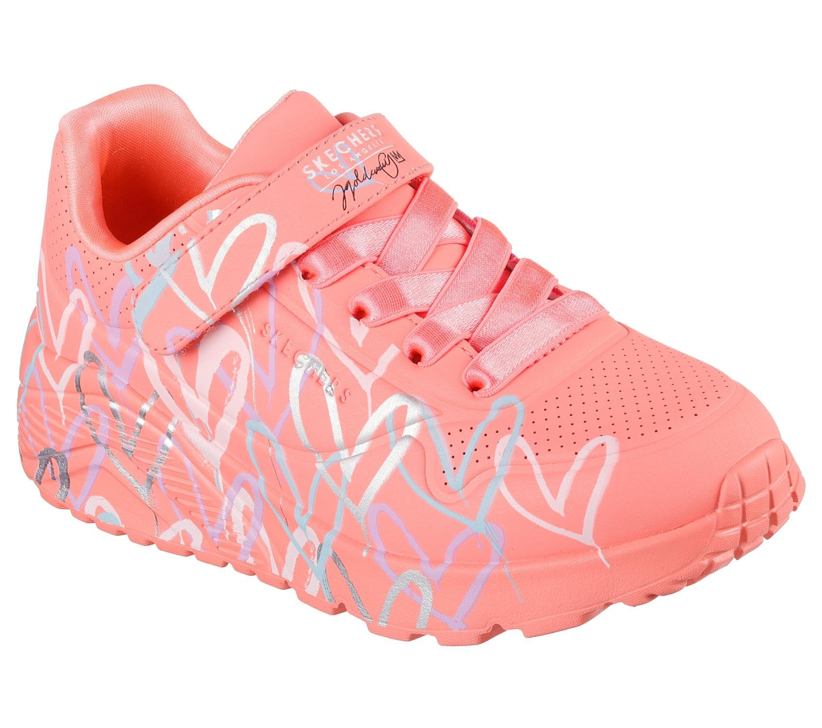 Skechers Girl's Uno Lite Love Levitate Sneakers, Coral Synthetic/Multi Trim, 10.5 UK Child