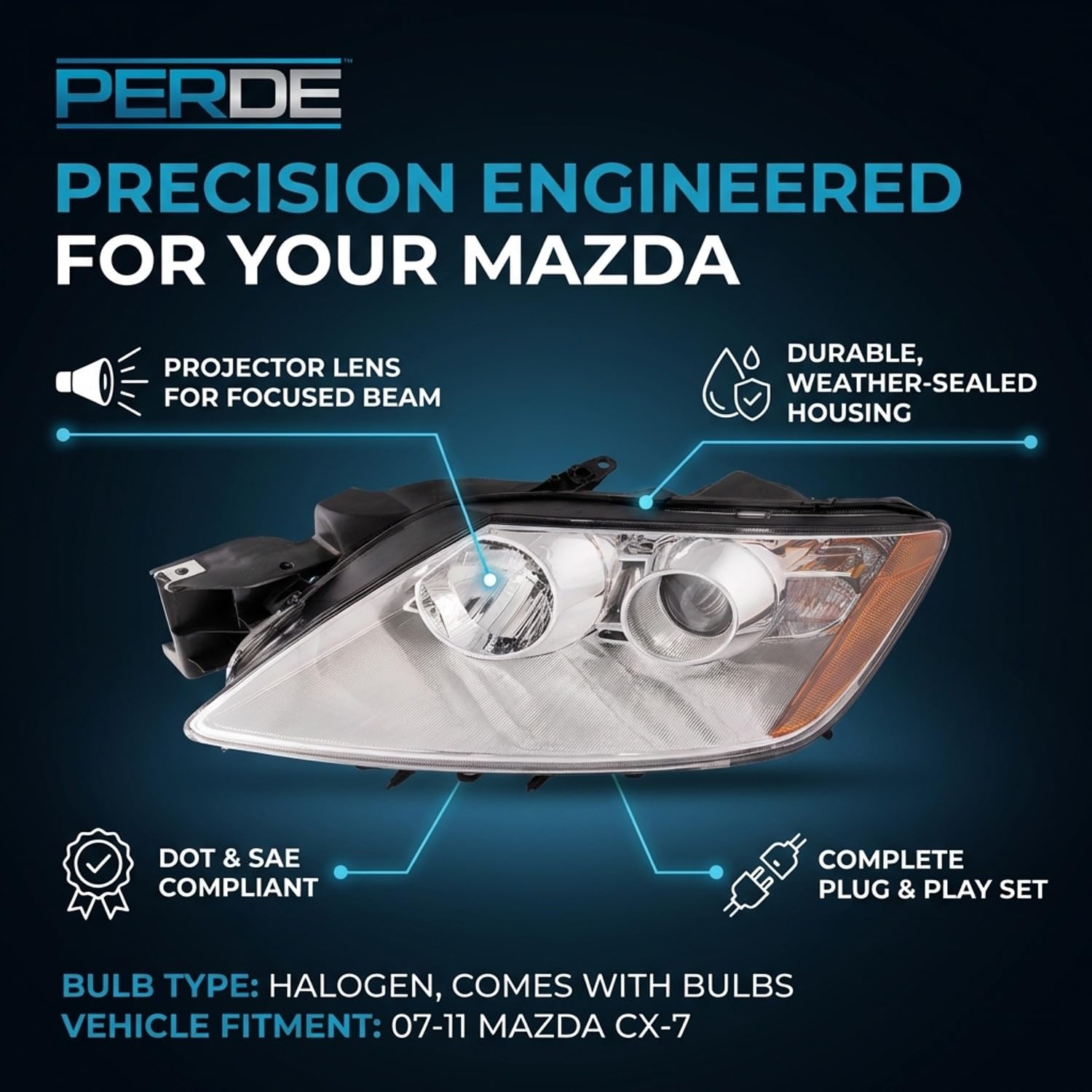 PERDE Projector Headlights Compatible with Mazda CX-7 2007-2011