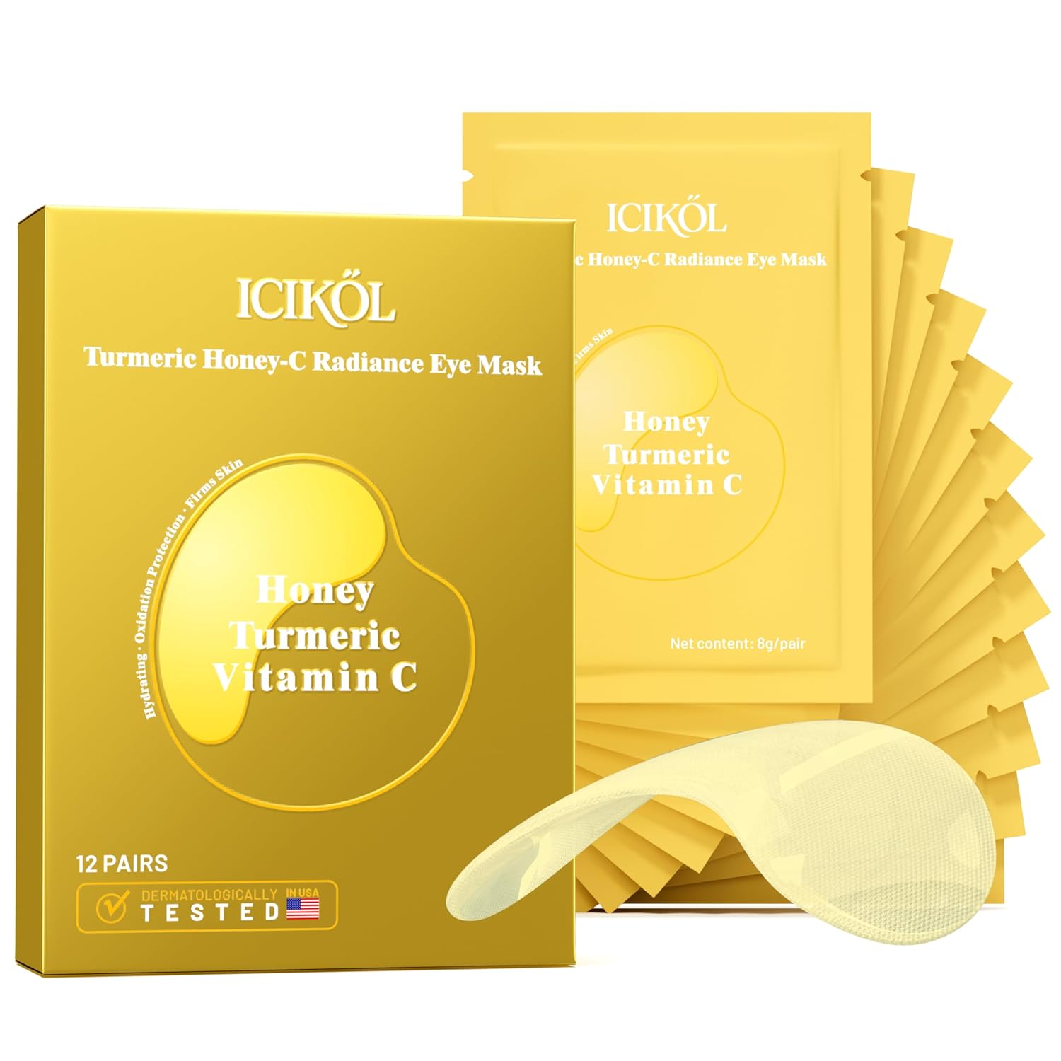 ICIKOL Collagen Under Eye Patches for Puffy Eyes and Dark Circles, Under Eye Mask for Dark Spots with Turmeric, Hydrating Undereye Mask Patches, Christmas Small Gifts for Women (12 Pairs, Turmeric)