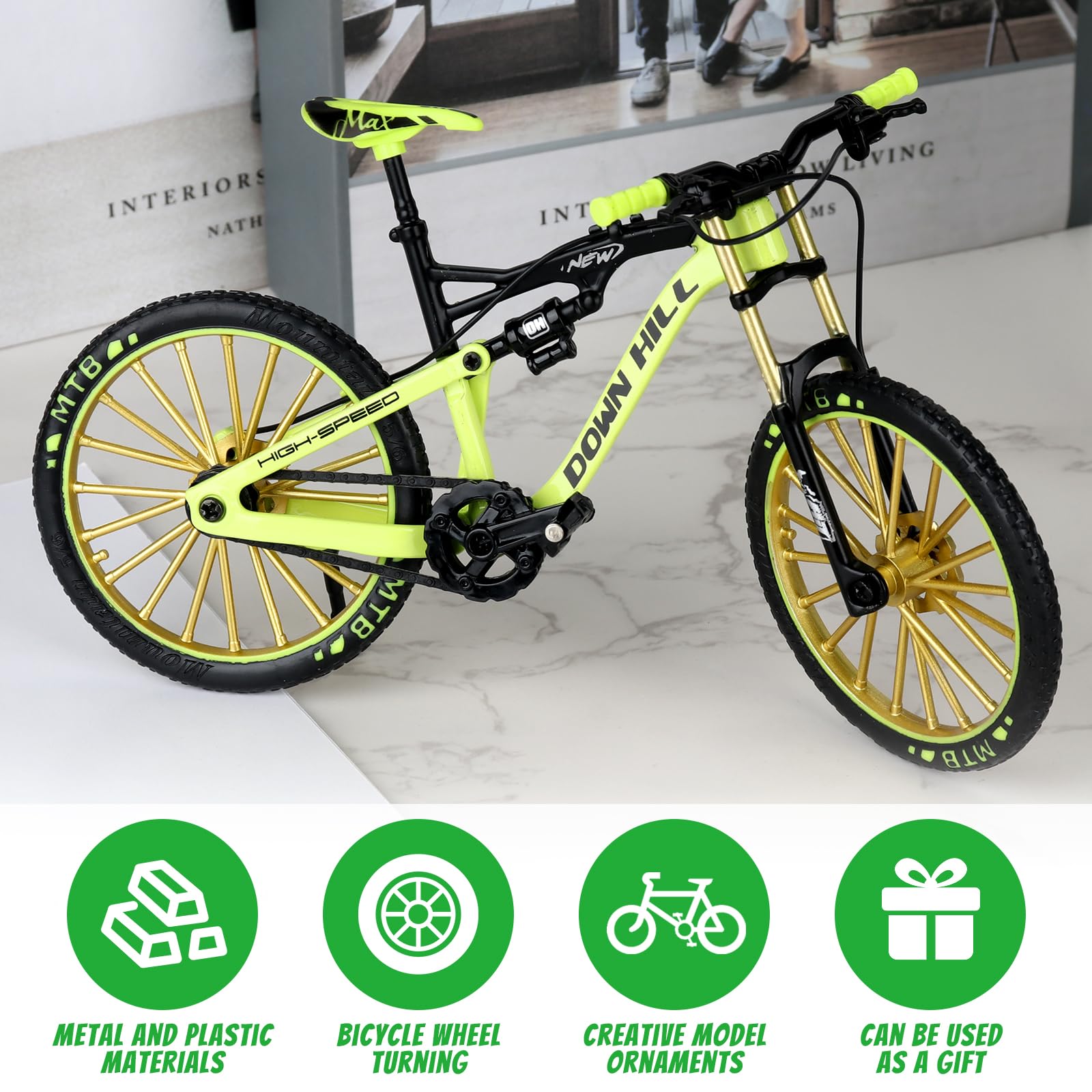 Zabawka Mini rower 1:10, rower na palec, model roweru na palec Model prezent dla dzieci do nauczania domu biura klubu (zielony)