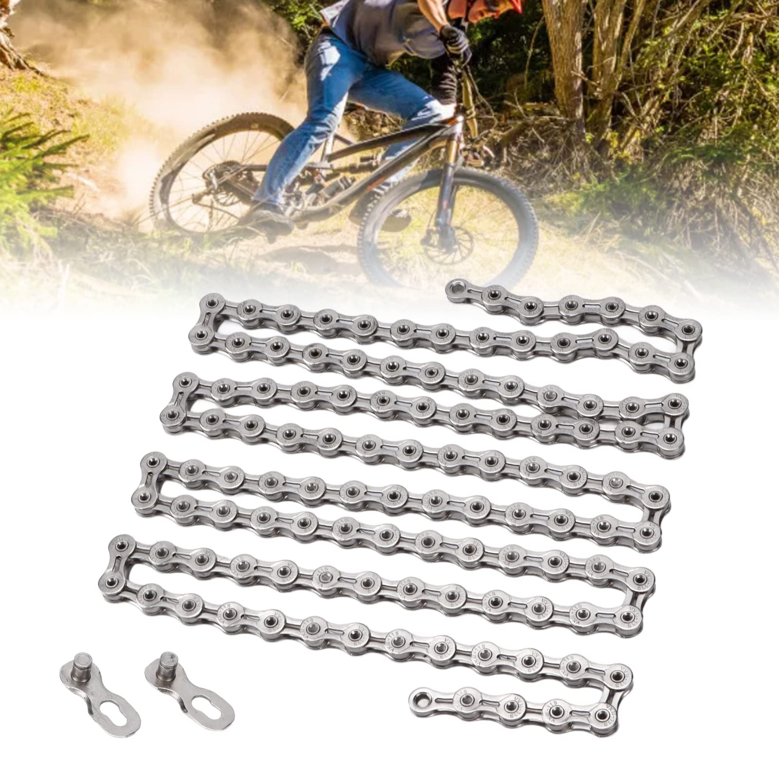 Catena per bici a 11 velocità Catena per bicicletta ad alta rigidità completamente cava elettrolitica 116 maglie per mountain bike da strada Acciaio ad alto tenore di carbonio