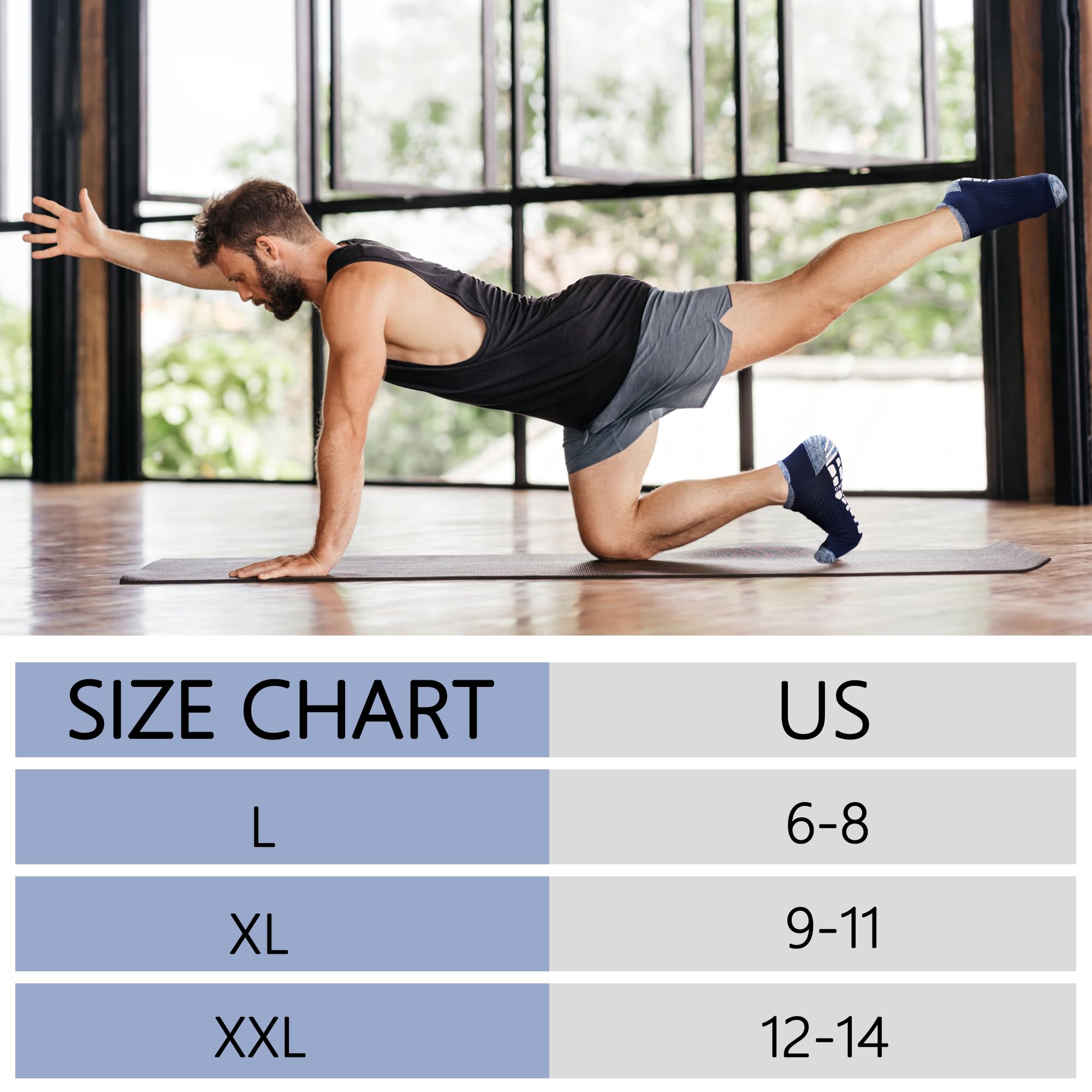 Men's Non Slip Yoga Socks Anti Skid Pilates Grip Socks 4 Pairs, Barre, Floor, Fitness Hospital Slipper Sock