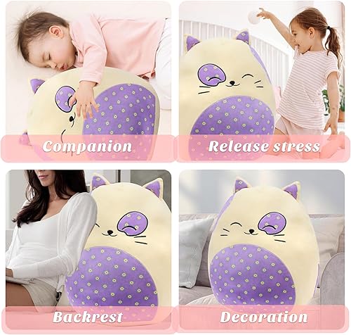 Miniatura 6 de Almohada grande de felpa de gato de 20 pulgadas con vientre floral lindo juguete de peluche suave almohada de gatito gigante de peluche animal de