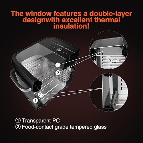 Miniatura 7 de Combo de horno tostador con freidora de aire de 12 litros con 2 ventanas de visión, freidora de aire digital multifuncional 12 en 1 con asador y