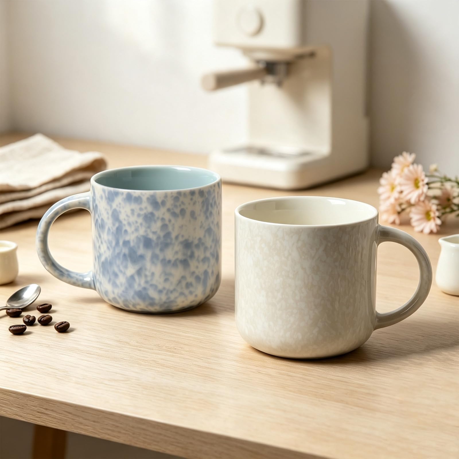 MONITO Kaffeetassen aus Steingut, Keramik, 355 ml, mehrfarbig, Sternenmuster, 4 Stück, 355 ml, mikrowellen- und gefriergeeignet, Trinkbecher, Becher, Becher, Becher, Zuhause, alle Anlässe