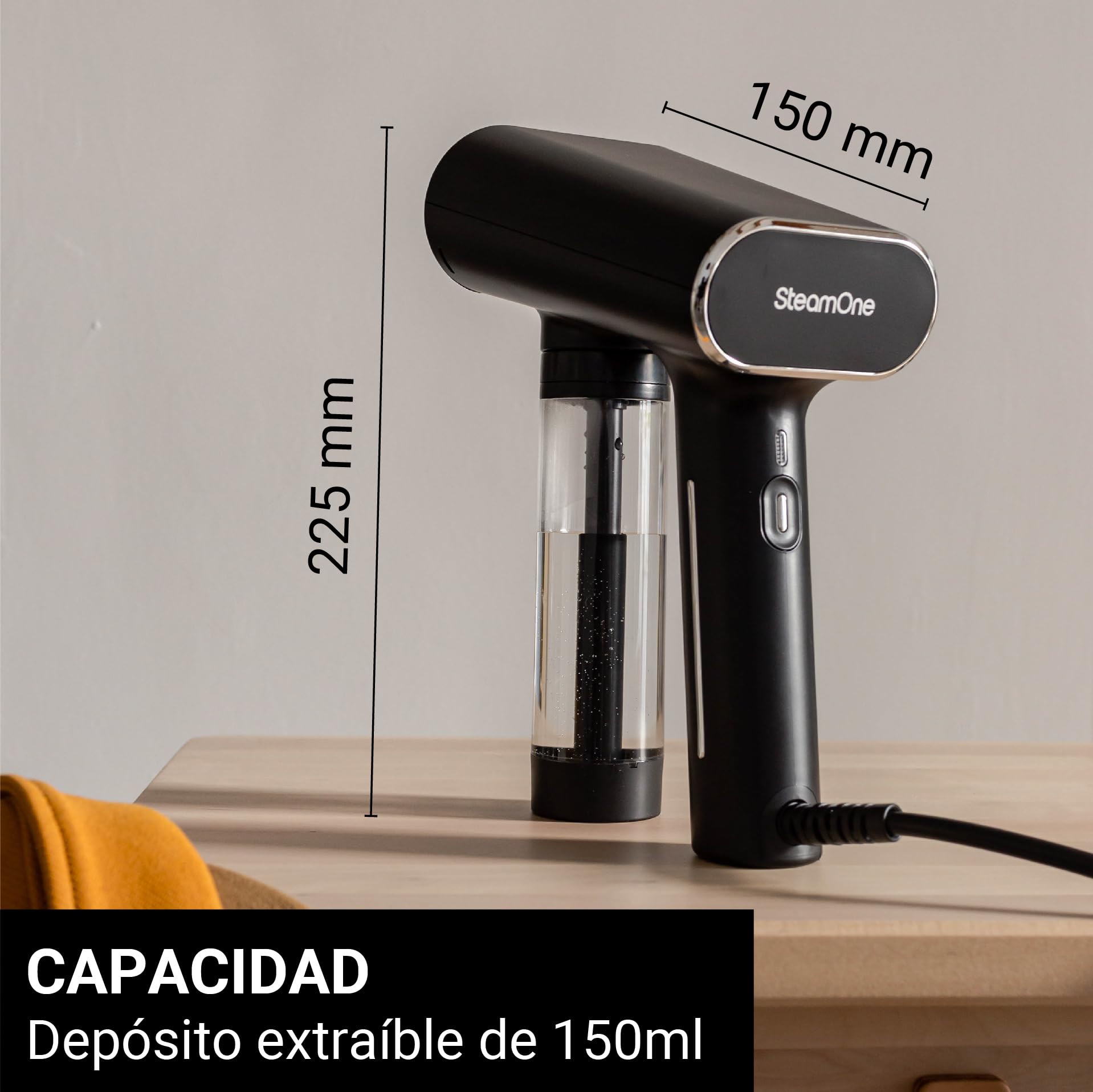 SteamOne - Plancha de vapor 2000 W, 30 g/min - Plancha de viaje - Autonomía de 8 min (150 ml) - Cable de 3 m - Elimina el 99,99% de los virus, gérmenes y bacterias - Listo en 30 segundos - EUNS150B