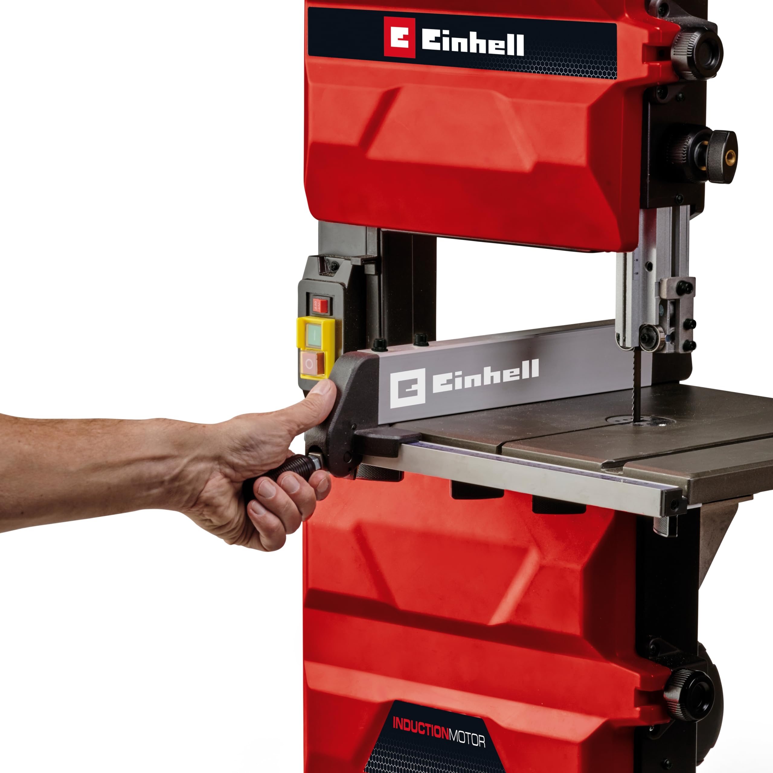 Einhell Scie à ruban TC-SB 245 L (400 W, vitesse max. 726 m/min, largeur de passage 245 mm, hauteur de coupe max. 101 mm, table inclinable, butée parallèle et butée d’angle, raccord pour aspirateur)