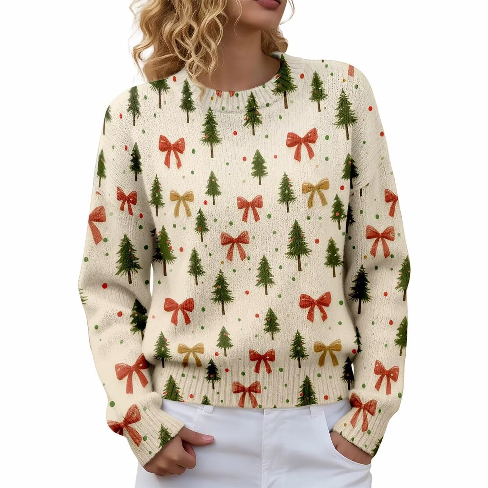 Ugly Sweater Christmas Women 2025 Crew Neck Xmas Print Funny Cute Holiday Sweatshirts Long Sleeve Pullover Tops