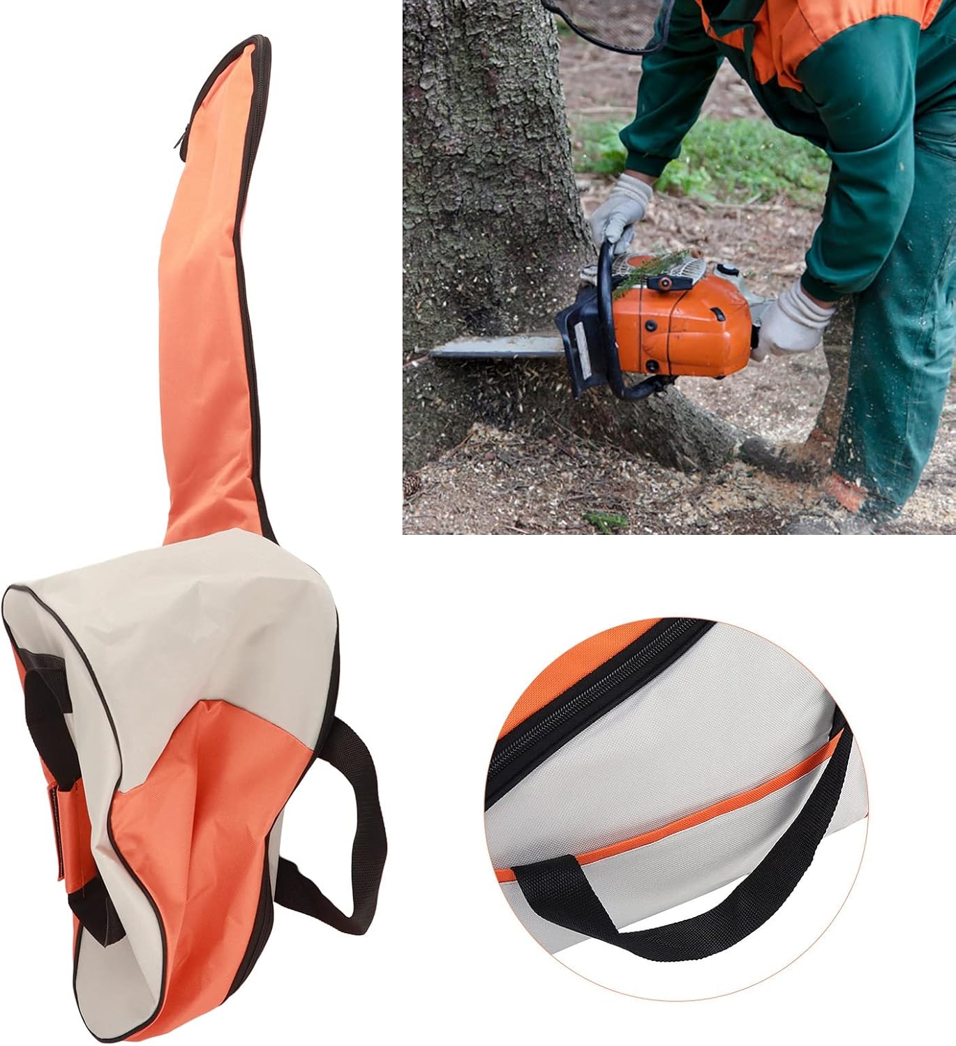 Chainsaw Bag, Oxford Cloth Portable Oxford Cloth Chainsaw Carrying Case 37 x 9.06 x 11.02in Lawn Mower Carry Case Protective Box for Forestry and Agricultures (Orange White)